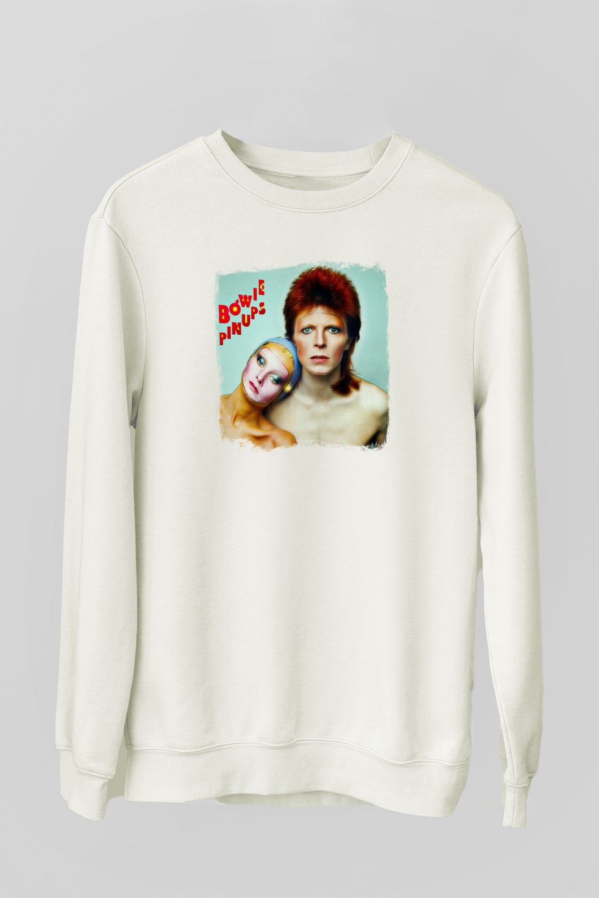 David Bowie Baskılı Unisex Beyaz Sweatshirt