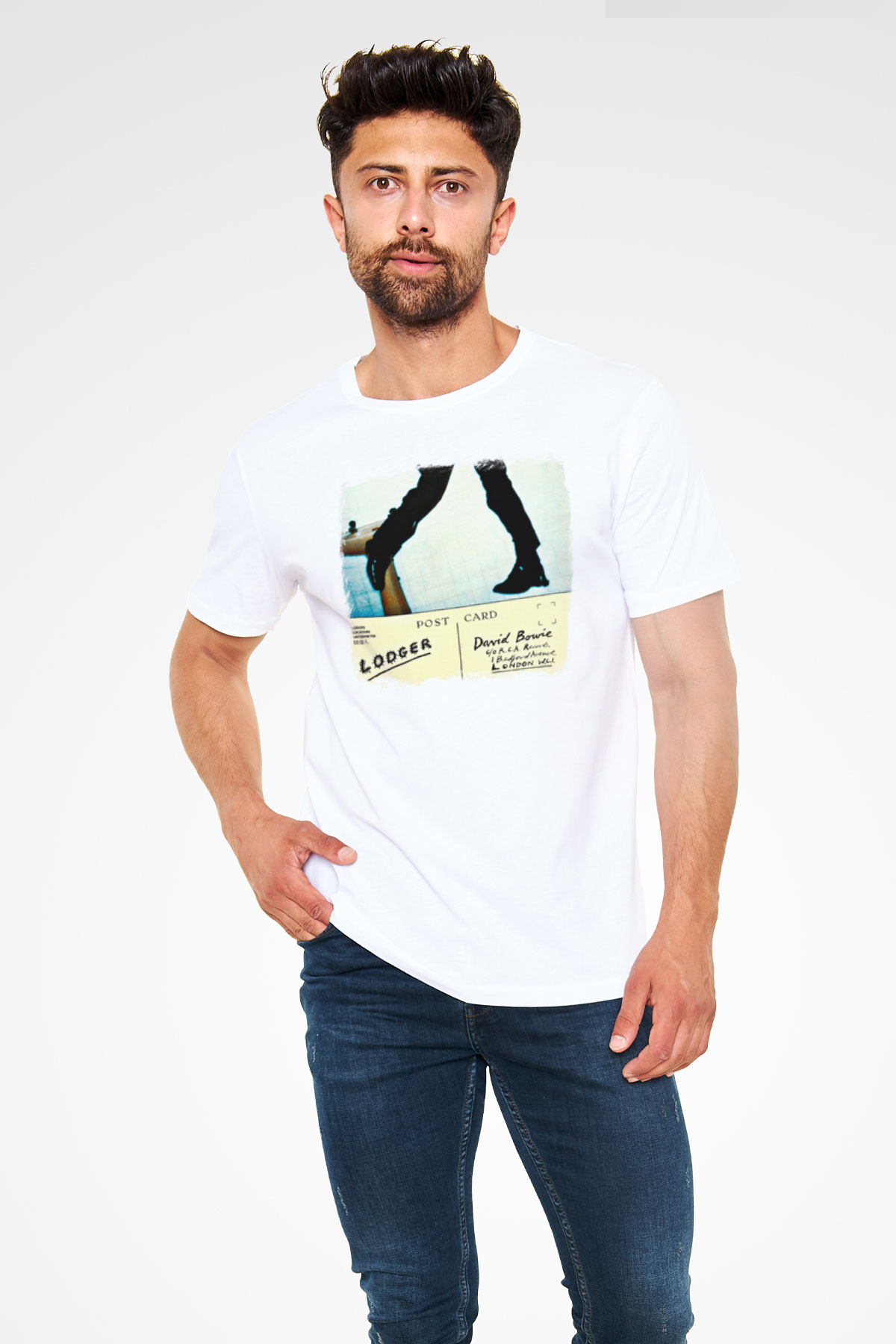 David Bowie Baskılı Unisex Beyaz Tişört