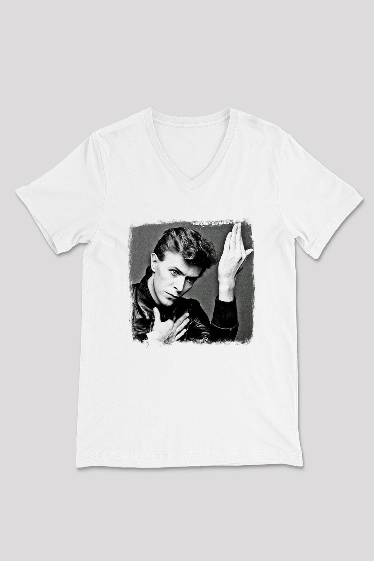 David Bowie Baskılı Unisex Beyaz V Yaka Tişört