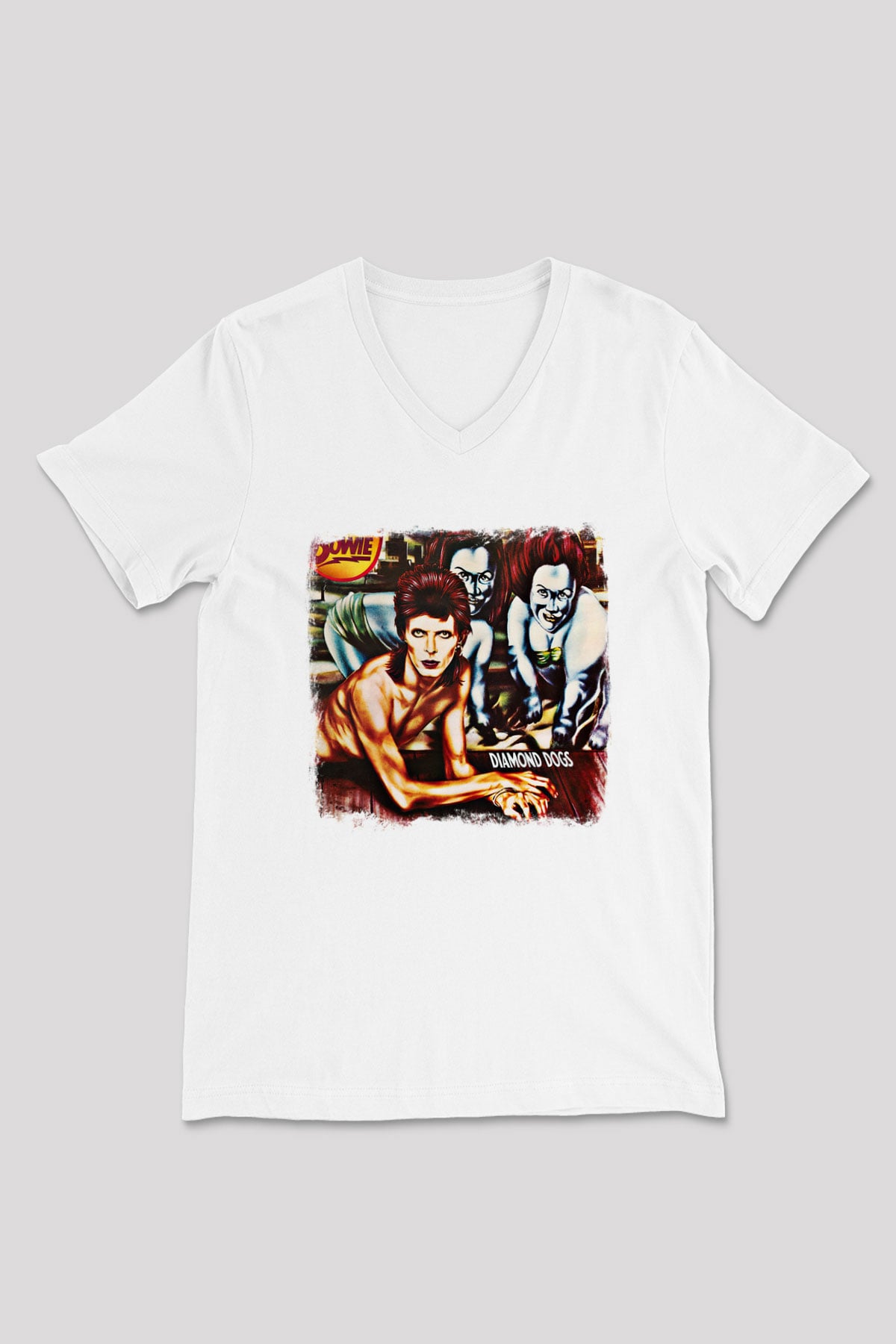 David Bowie Baskılı Unisex Beyaz V Yaka Tişört