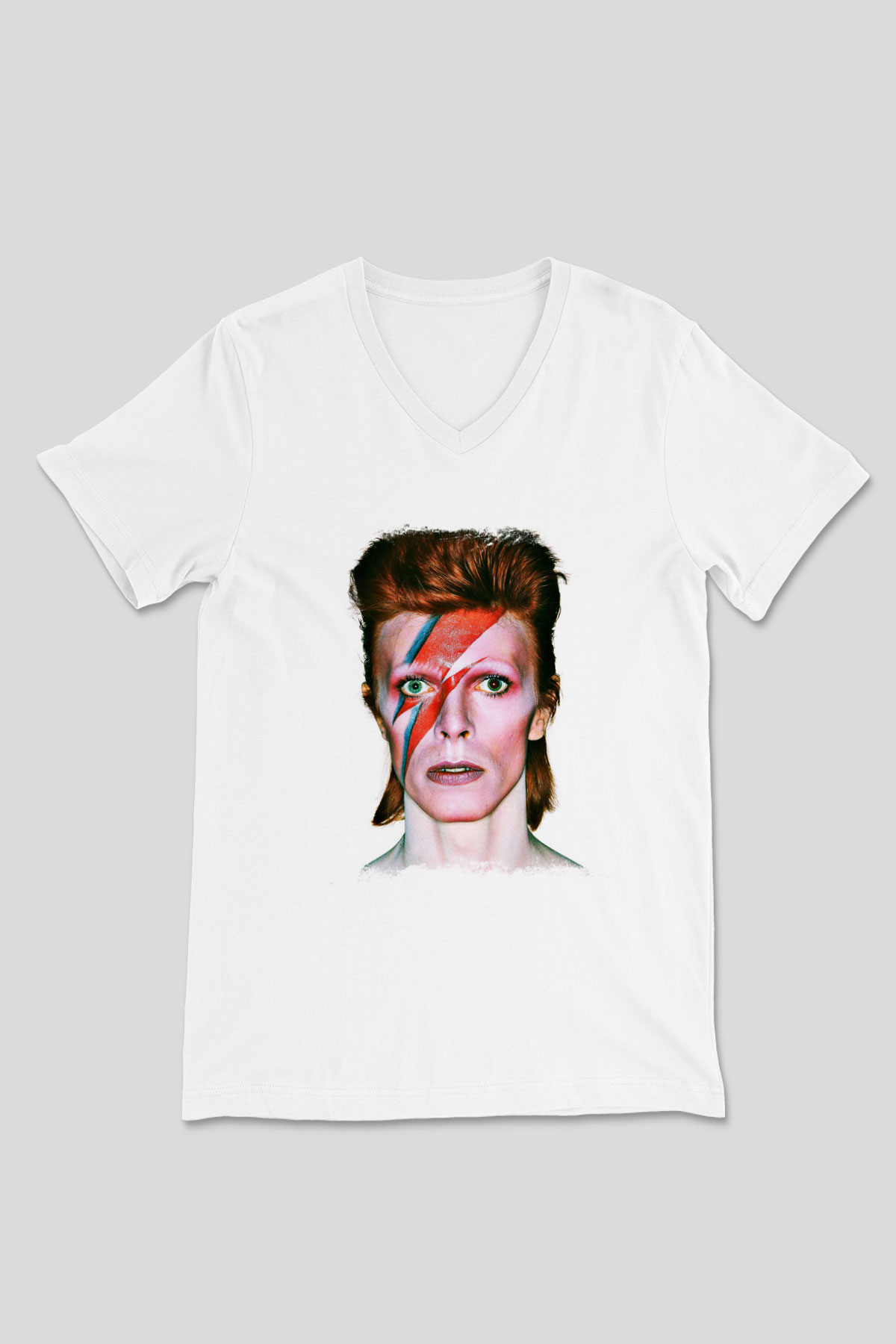 David Bowie Baskılı Unisex Beyaz V Yaka Tişört