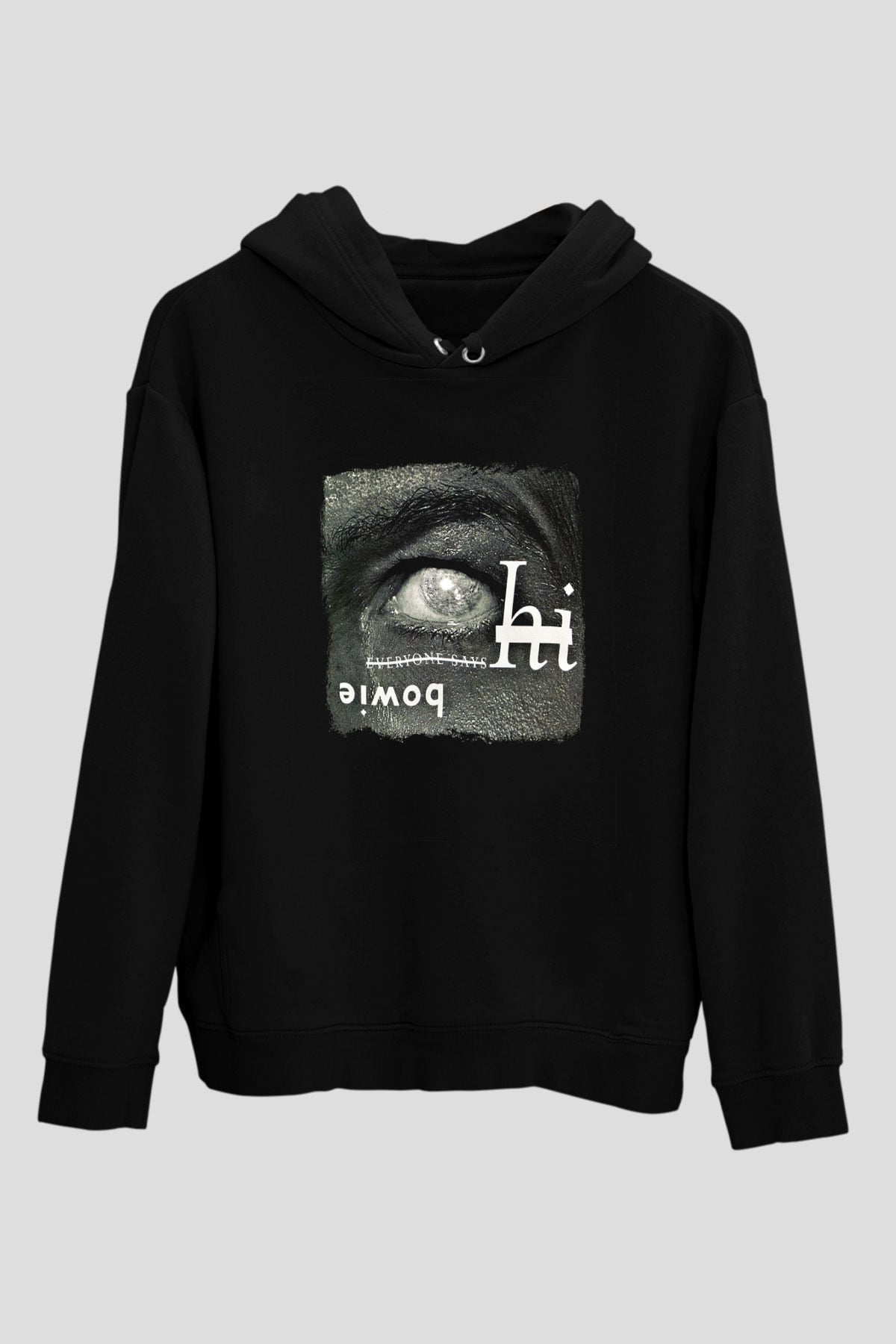 David Bowie Baskılı Unisex Siyah Hoodie