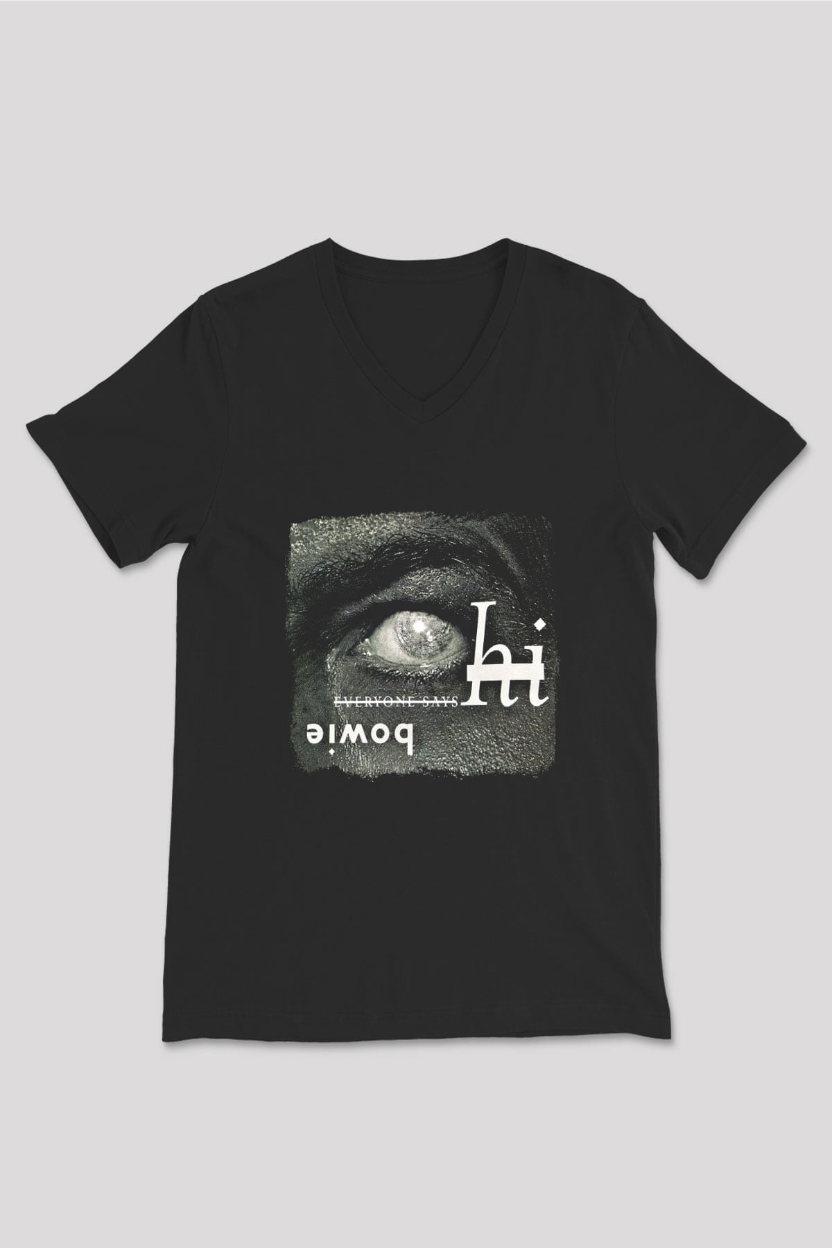 David Bowie Baskılı Unisex Siyah V Yaka Tişört