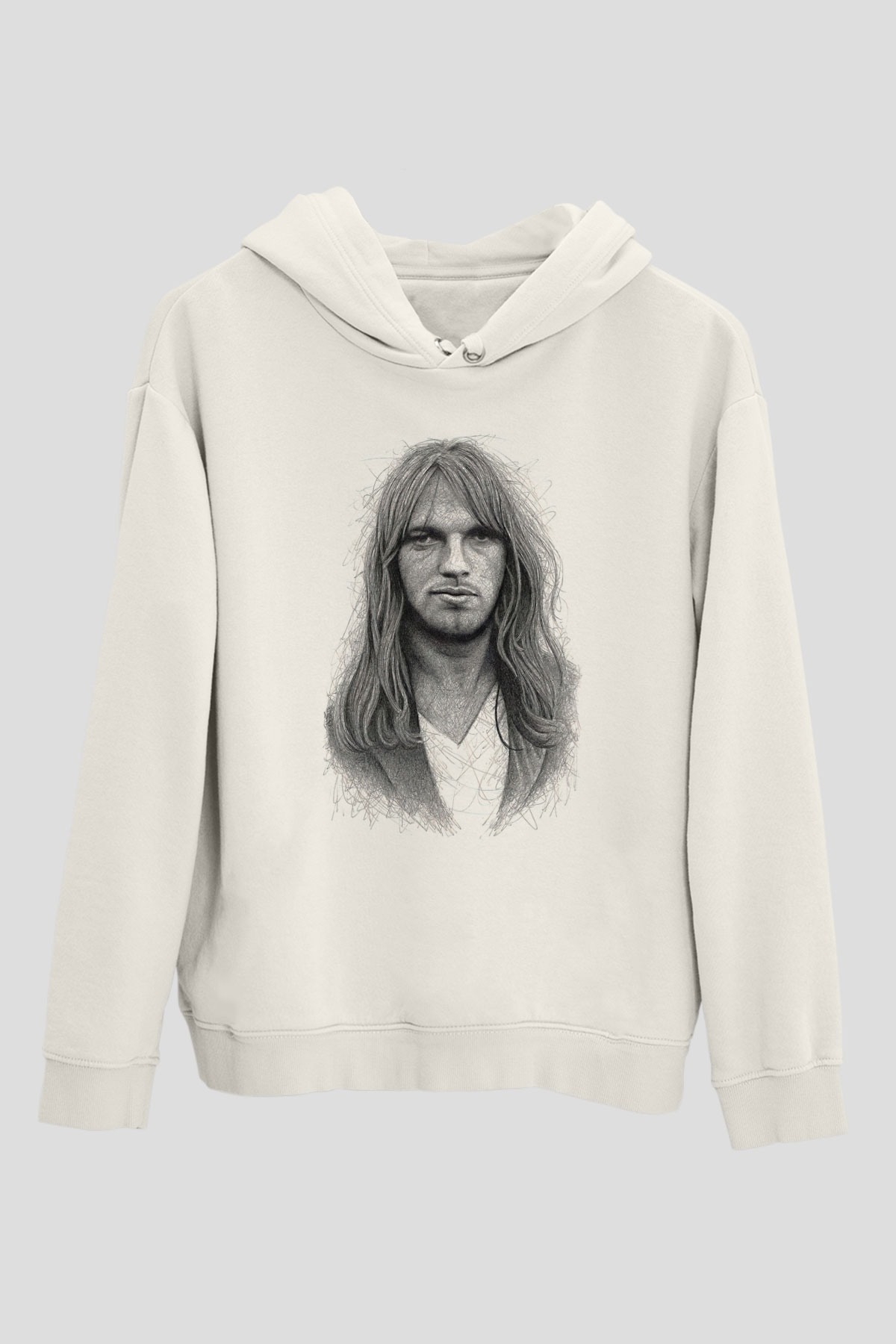 David Gilmour Baskılı Beyaz Unisex Kapüşonlu Sweatshirt