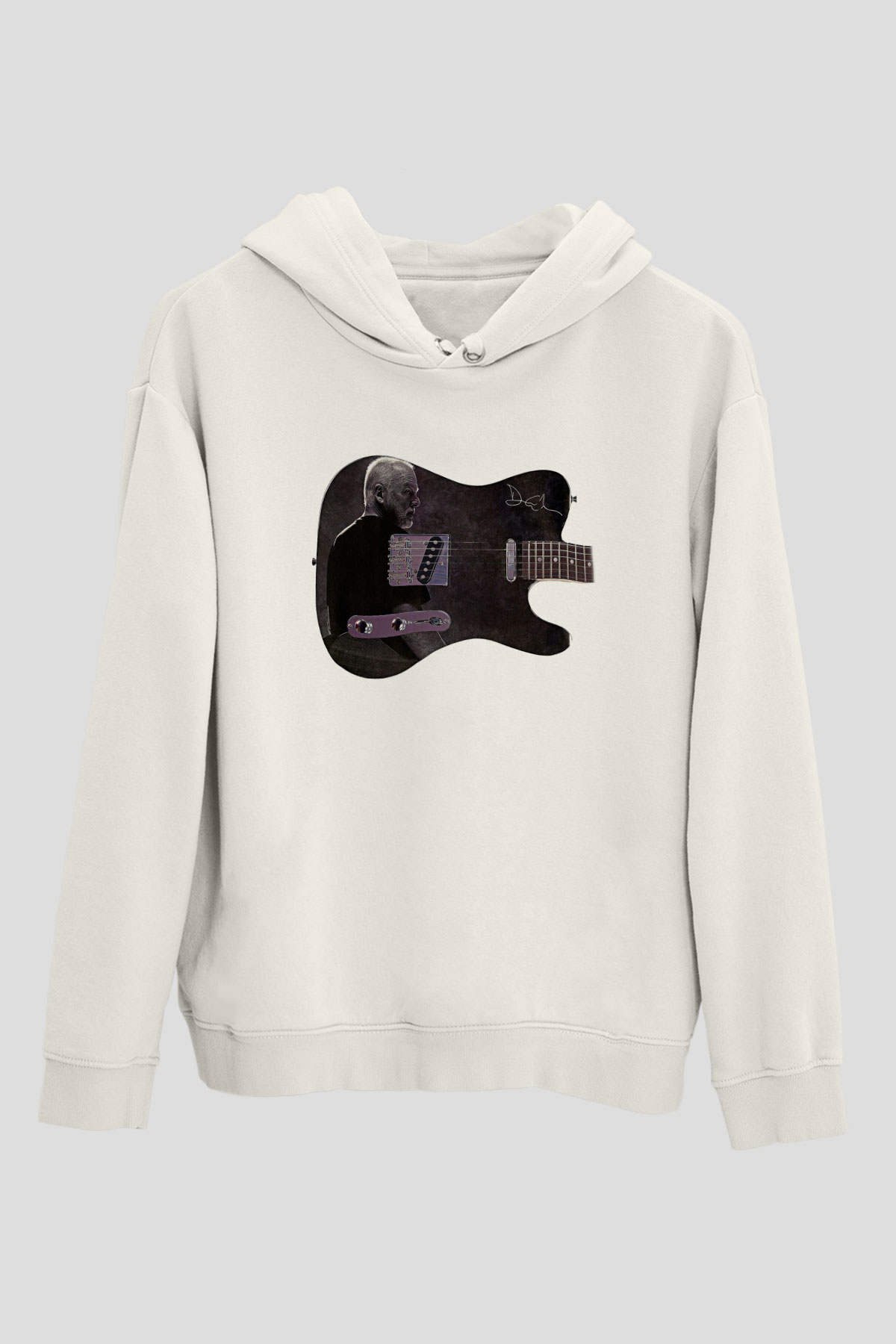 David Gilmour Baskılı Beyaz Unisex Kapüşonlu Sweatshirt