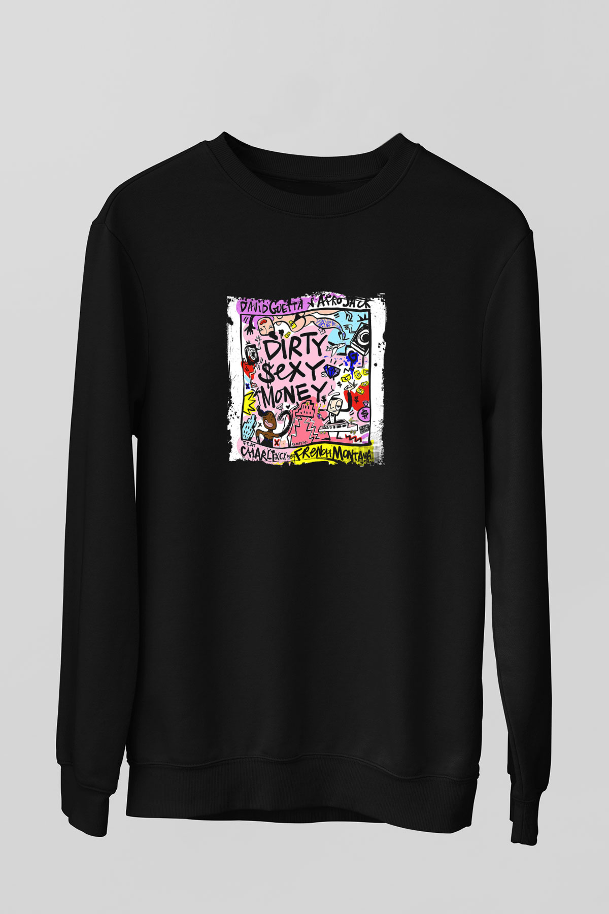 David Guetta Baskılı Unisex Siyah Sweatshirt