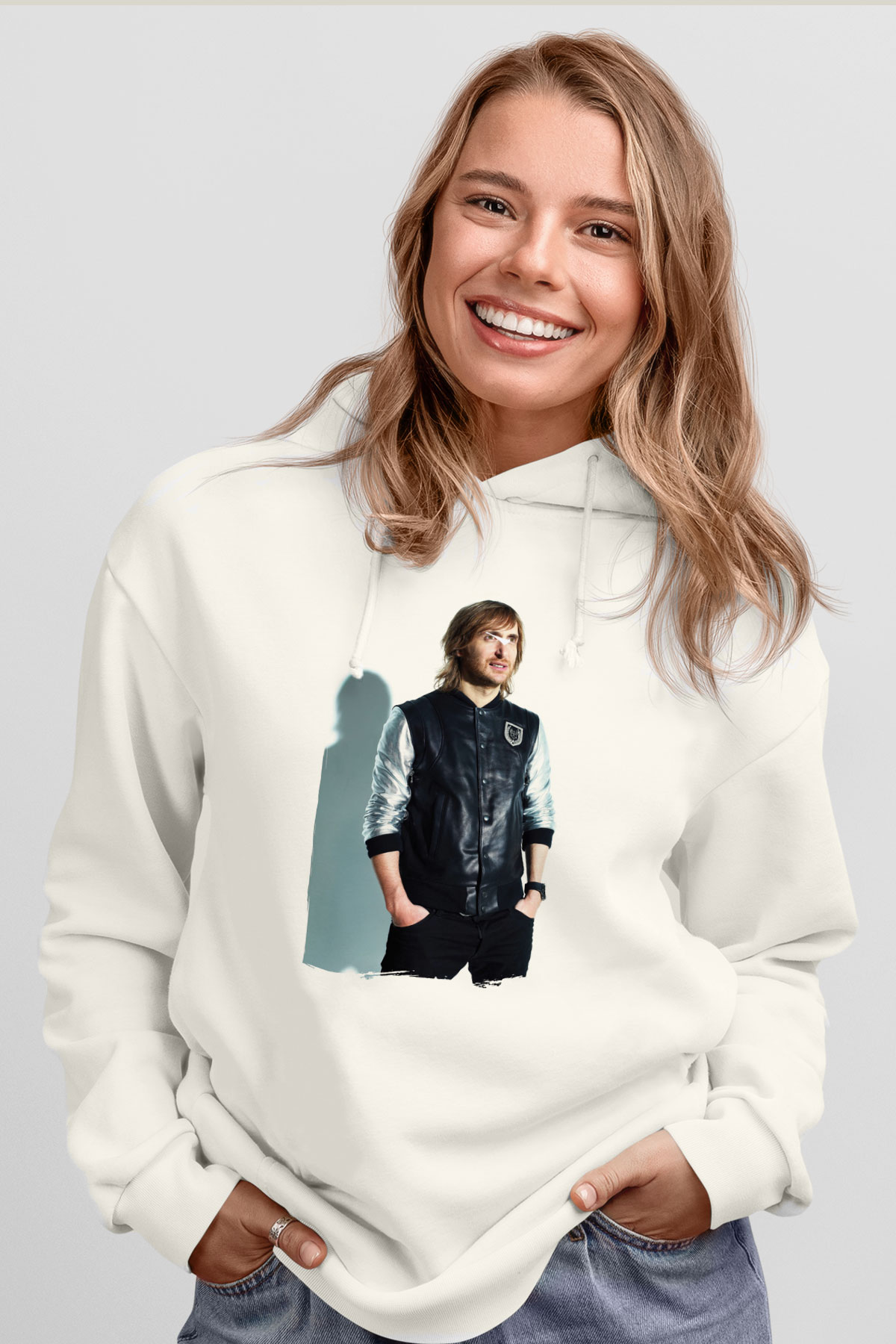 David Guetta Beyaz Unisex Kapüşonlu Sweatshirt