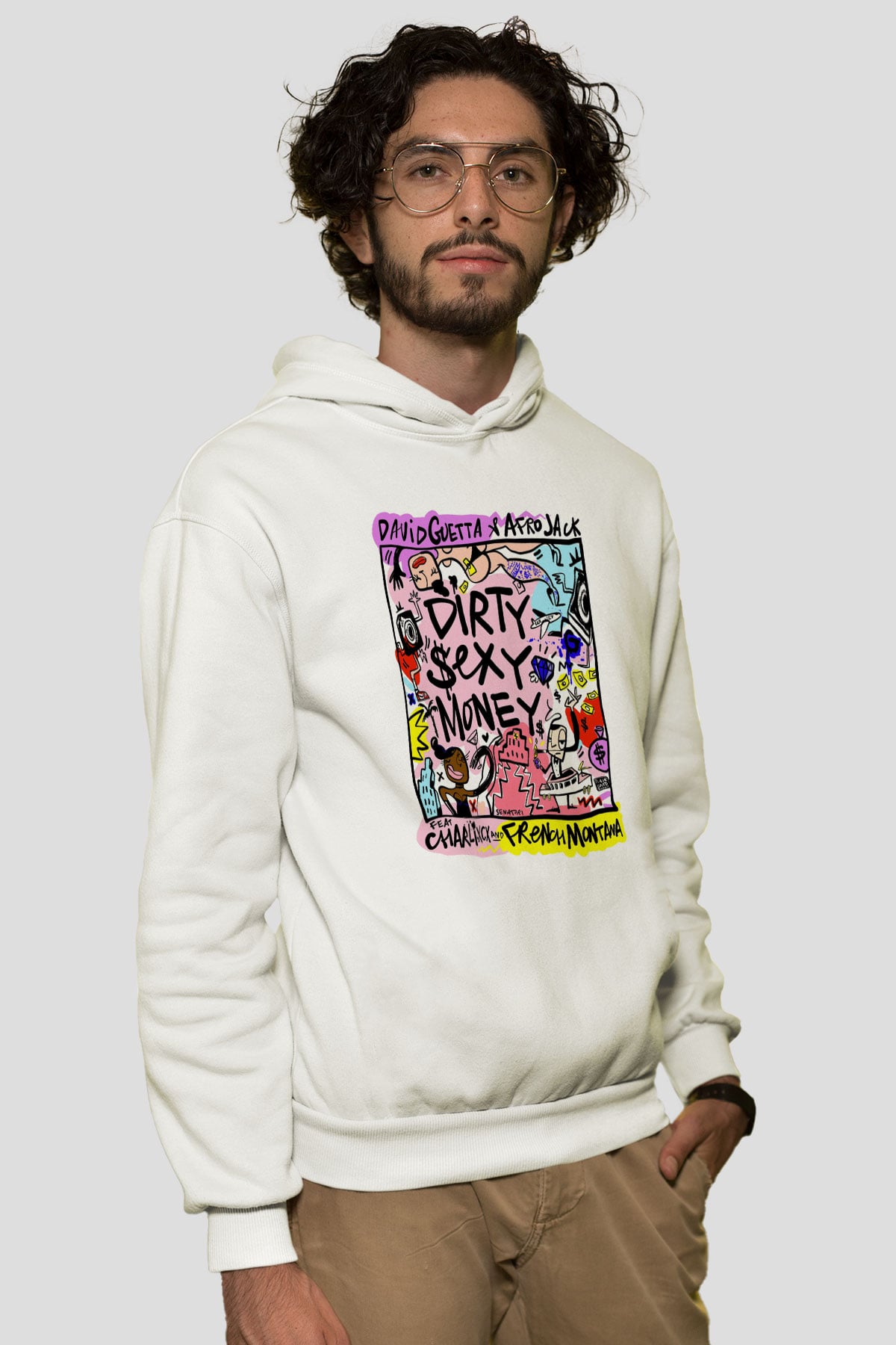 David Guetta Beyaz Unisex Kapüşonlu Sweatshirt