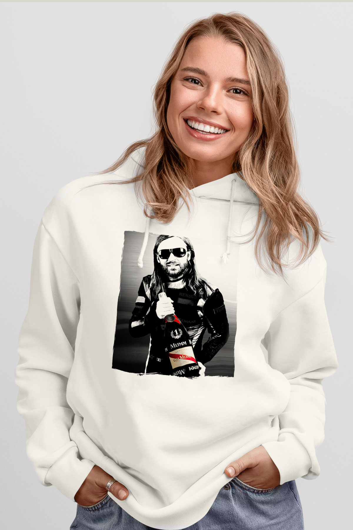 David Guetta Beyaz Unisex Kapüşonlu Sweatshirt
