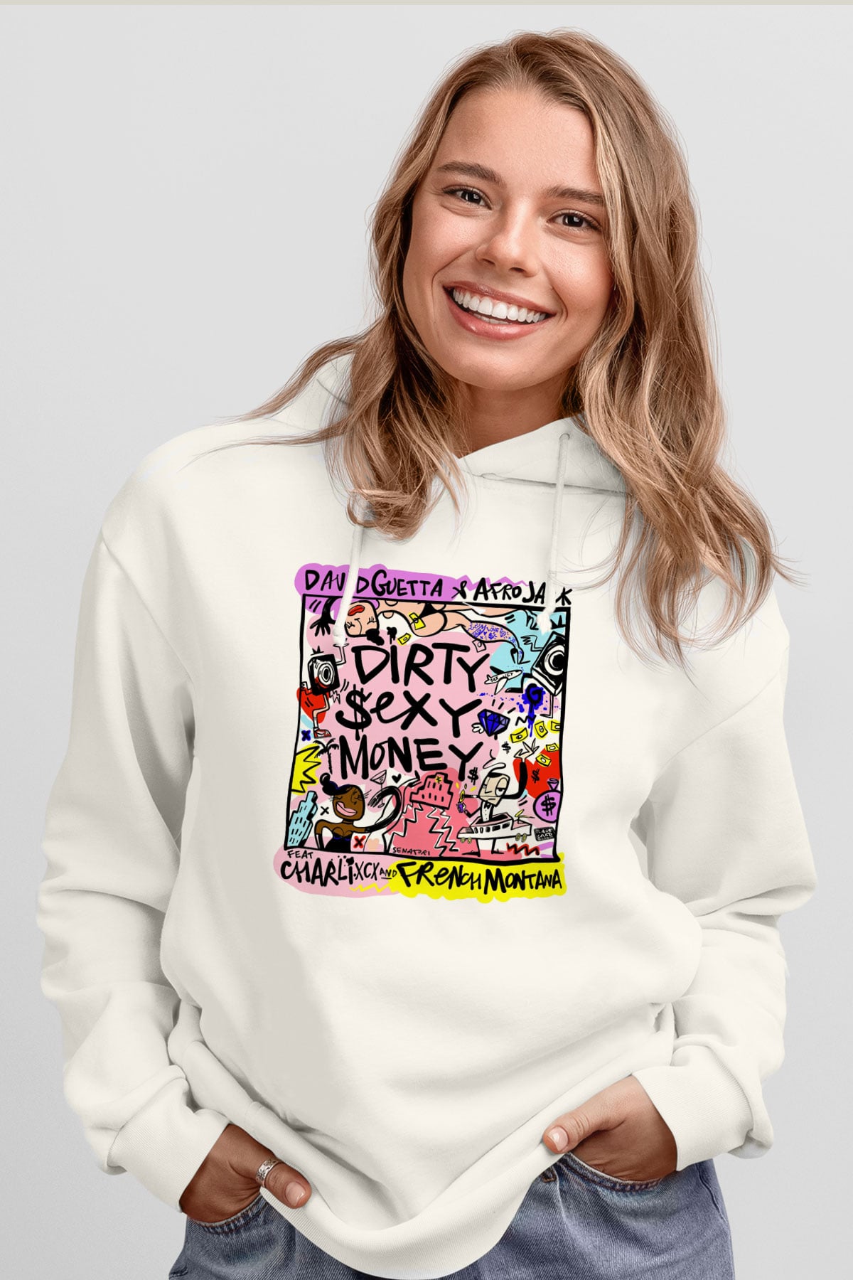 David Guetta Beyaz Unisex Kapüşonlu Sweatshirt