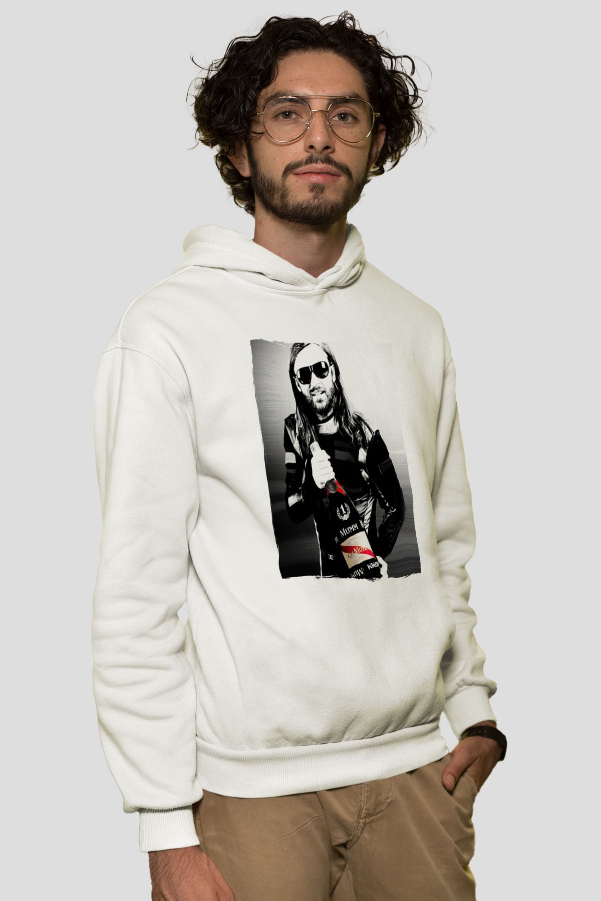 David Guetta Beyaz Unisex Kapüşonlu Sweatshirt