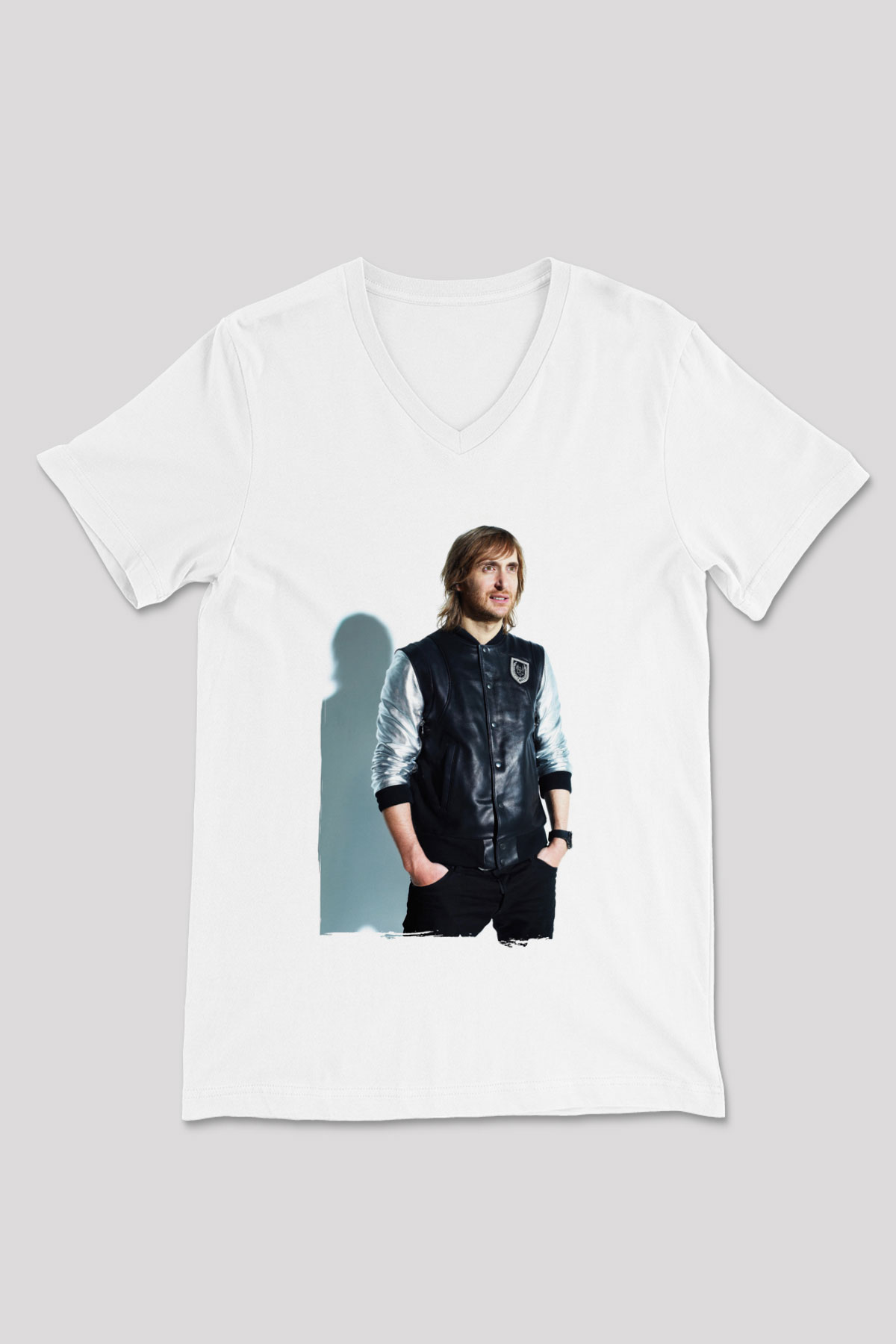 David Guetta Beyaz Unisex V Yaka Tişört