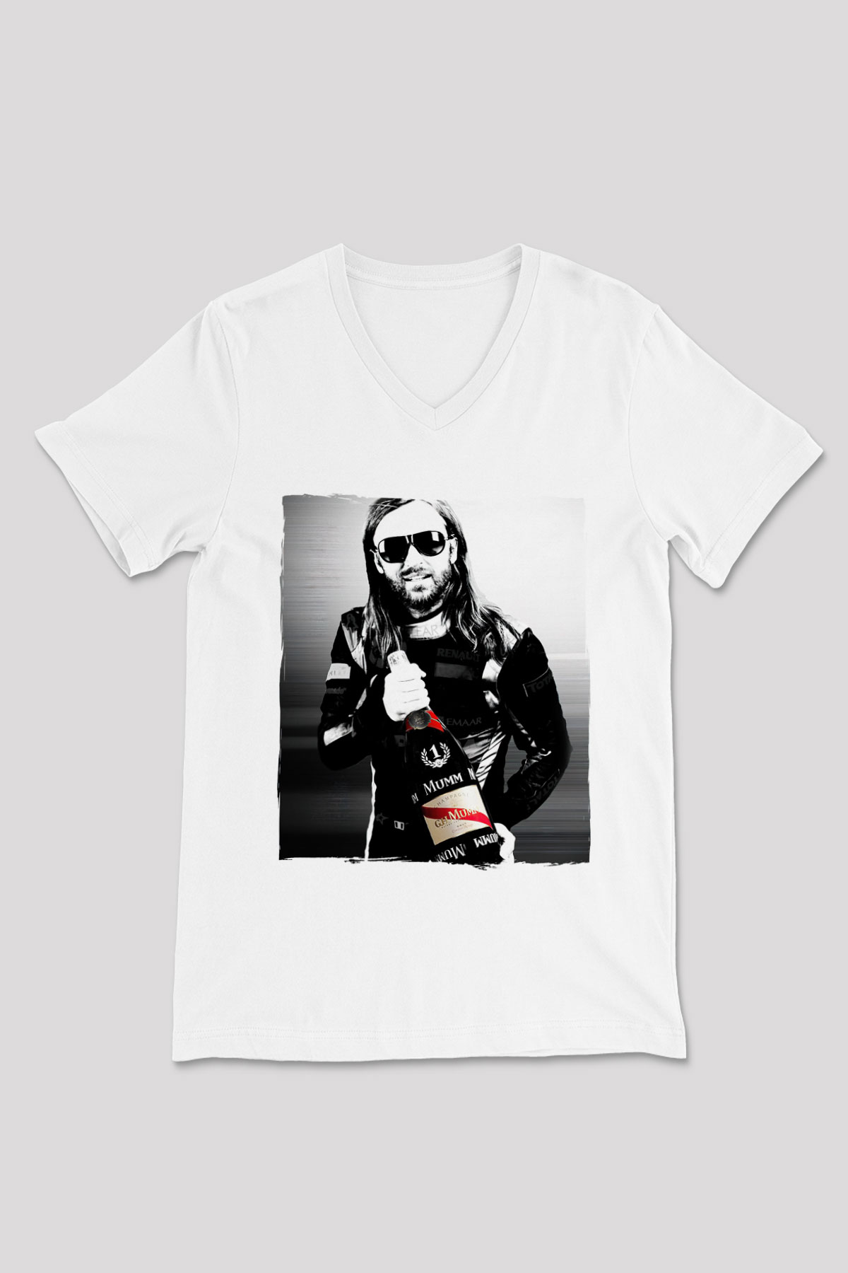 David Guetta Beyaz Unisex V Yaka Tişört