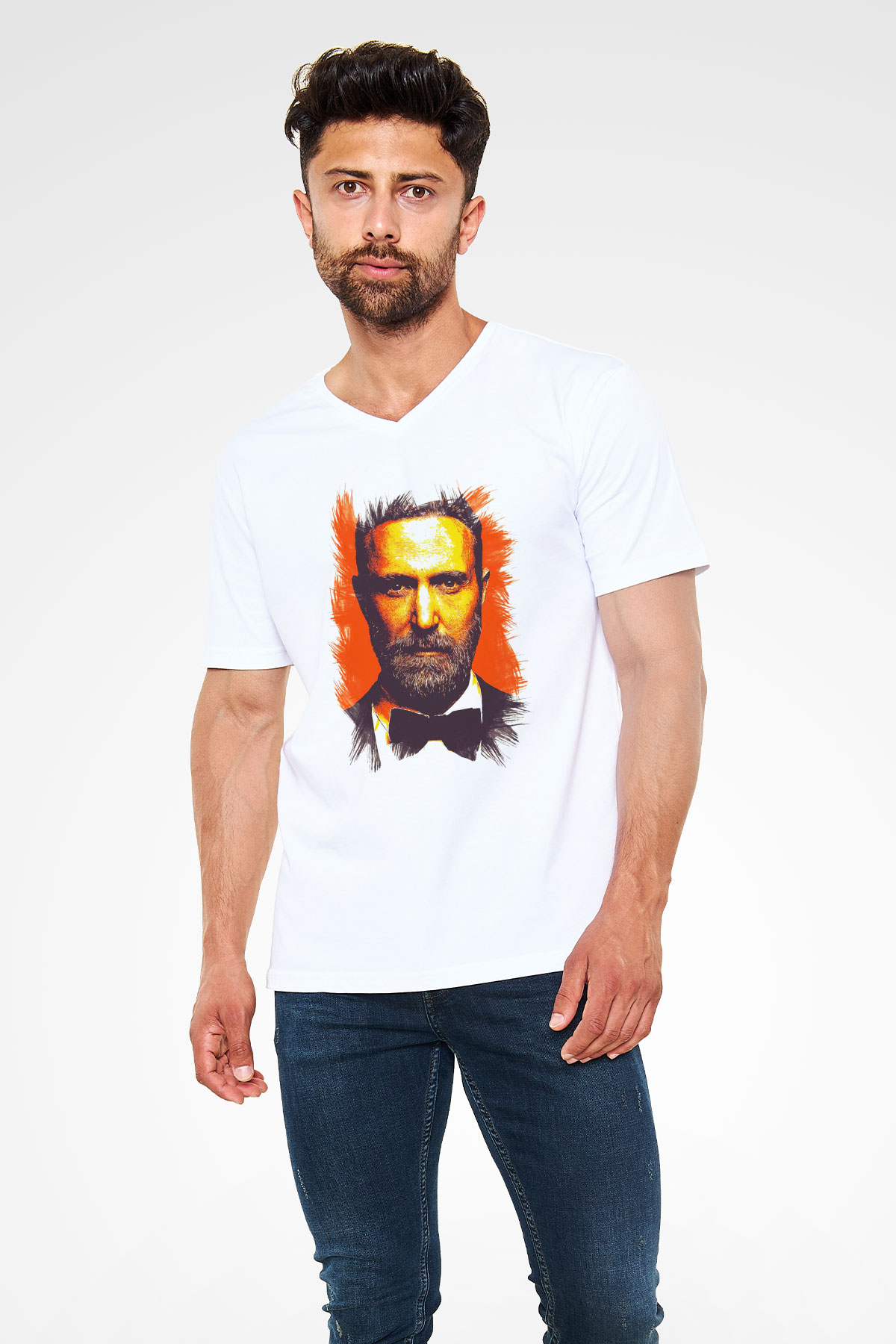 David Guetta Beyaz Unisex V Yaka Tişört