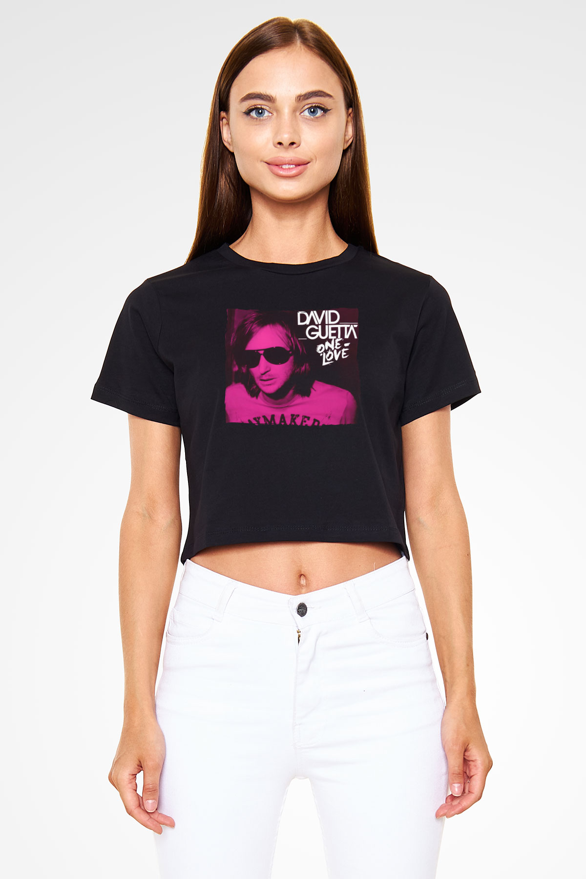 David Guetta Siyah  Crop Top Tişört