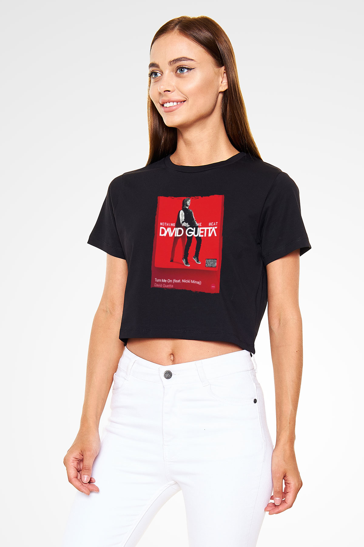 David Guetta Siyah  Crop Top Tişört