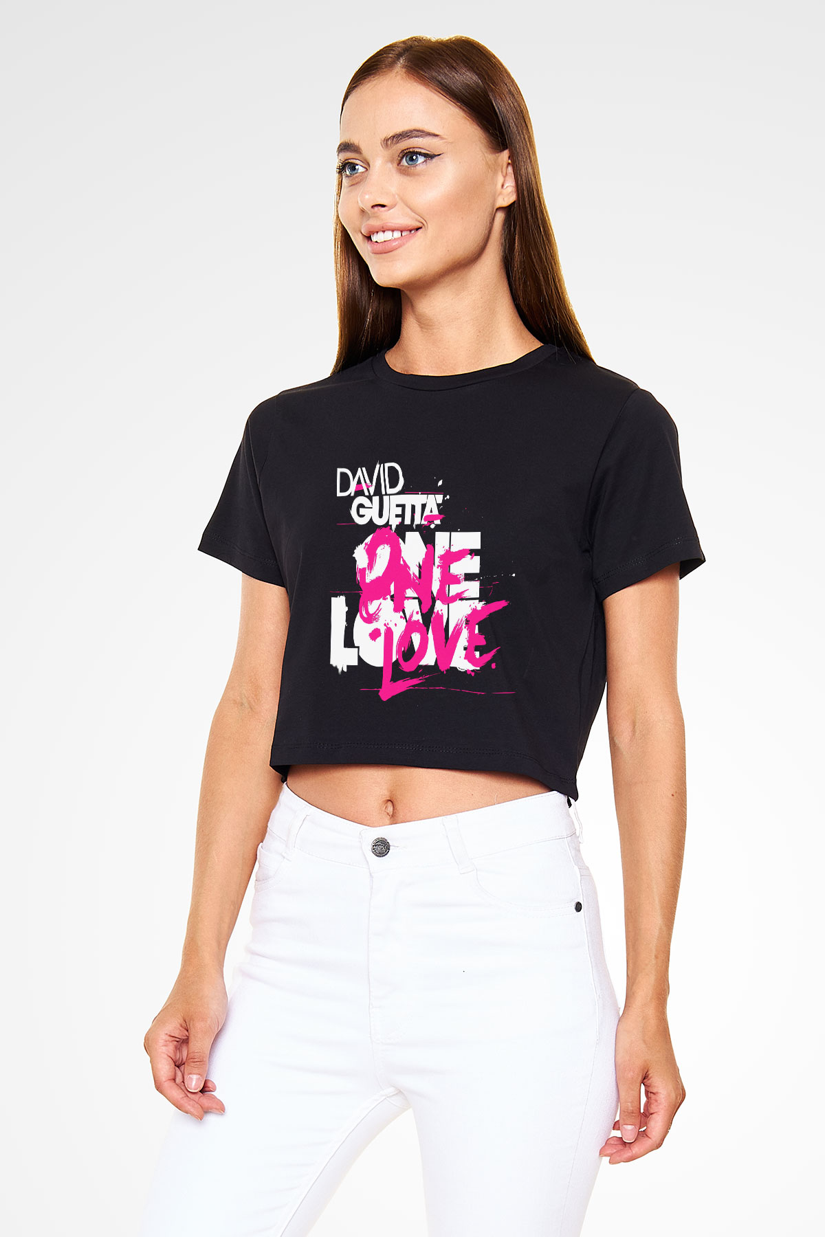 David Guetta Siyah Crop Top Tişört
