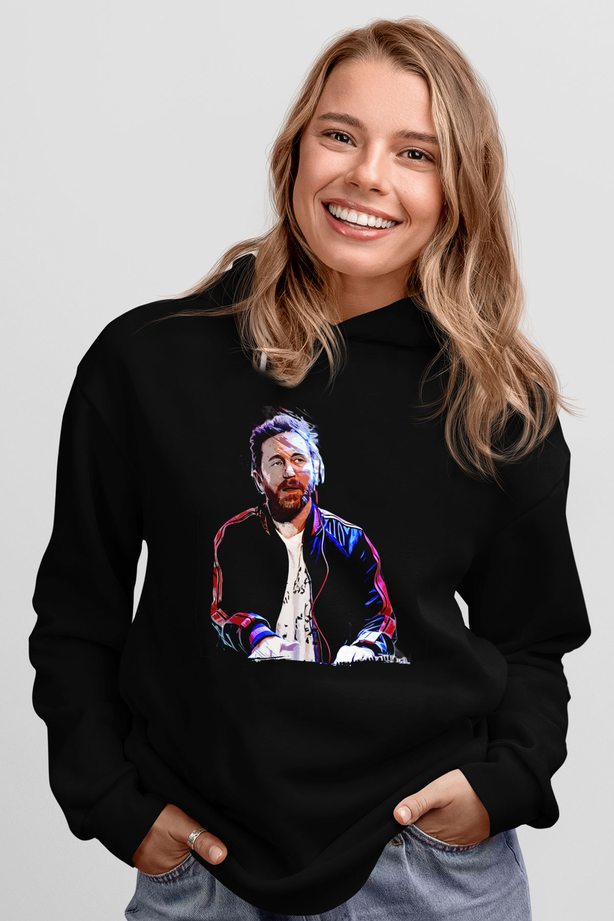 David Guetta Siyah Unisex Kapüşonlu Sweatshirt