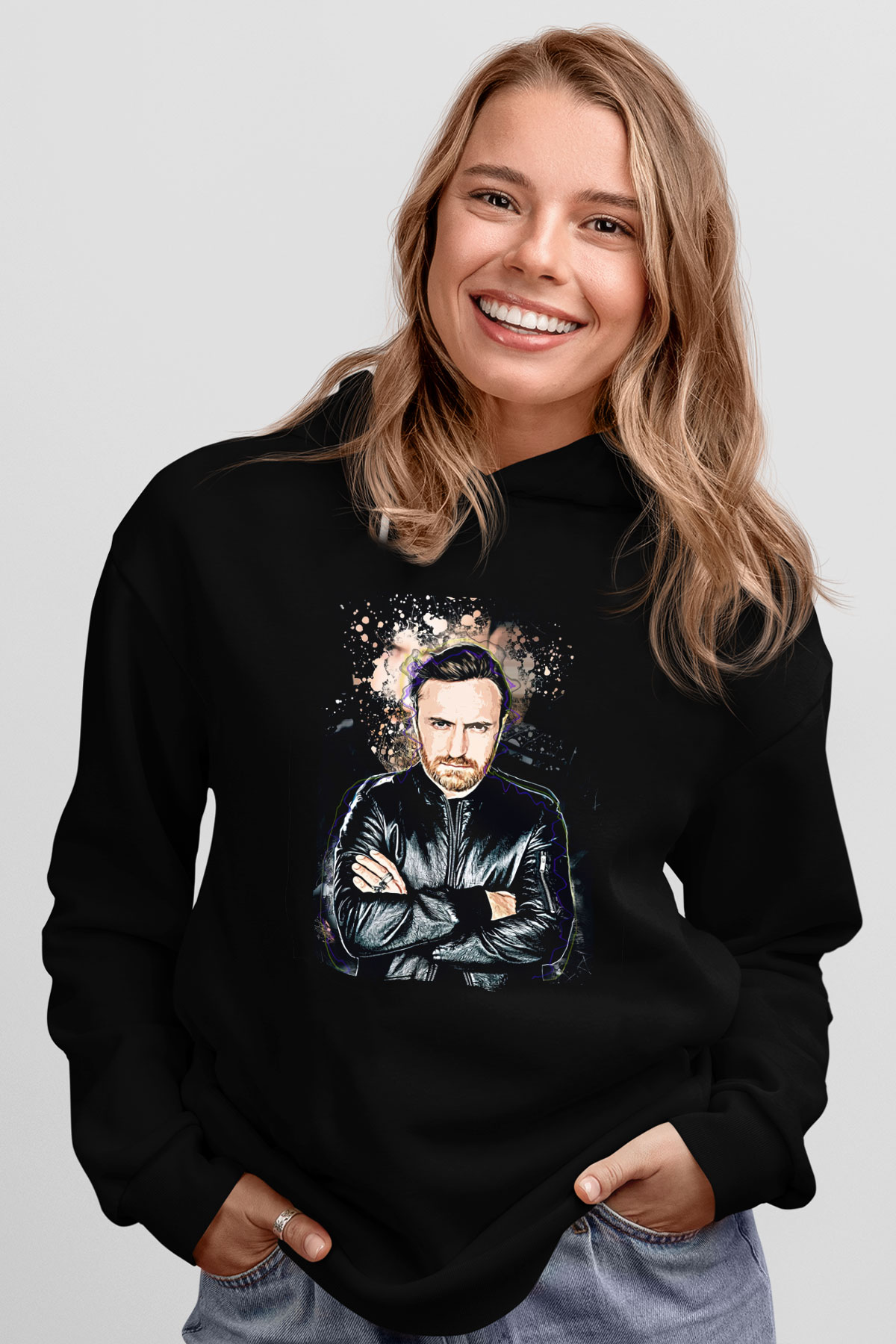 David Guetta Siyah Unisex Kapüşonlu Sweatshirt