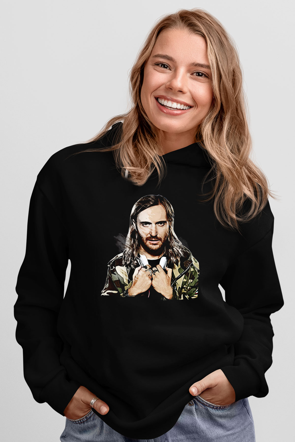 David Guetta Siyah Unisex Kapüşonlu Sweatshirt