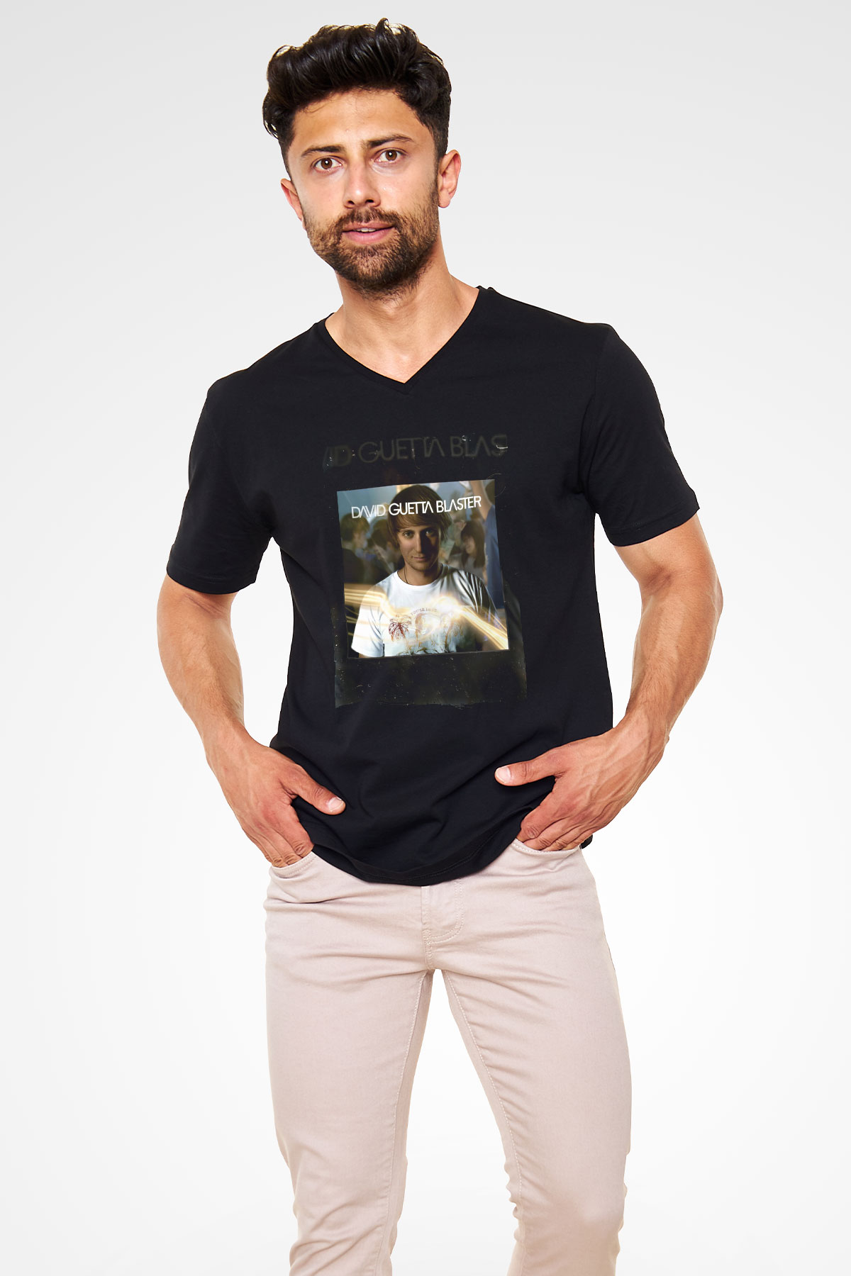 David Guetta Siyah Unisex V Yaka Tişört