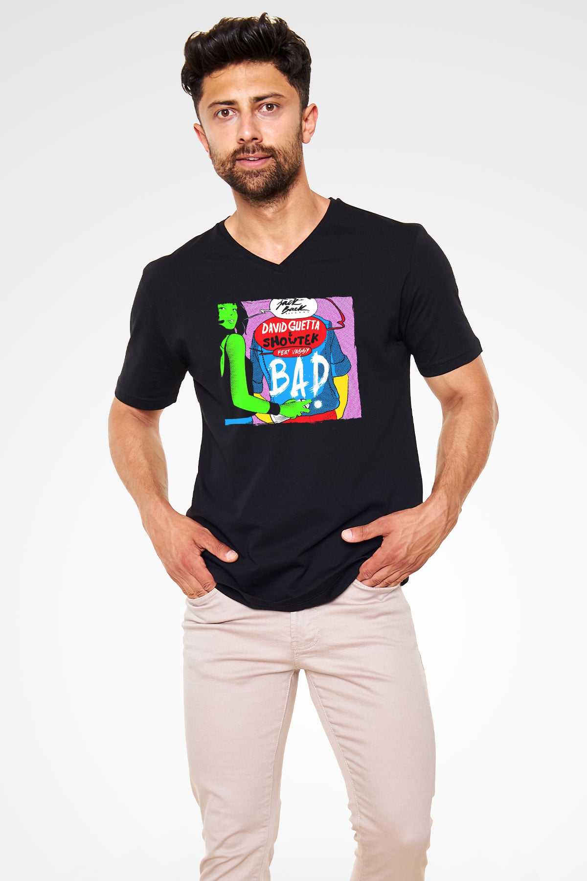 David Guetta Siyah Unisex V Yaka Tişört