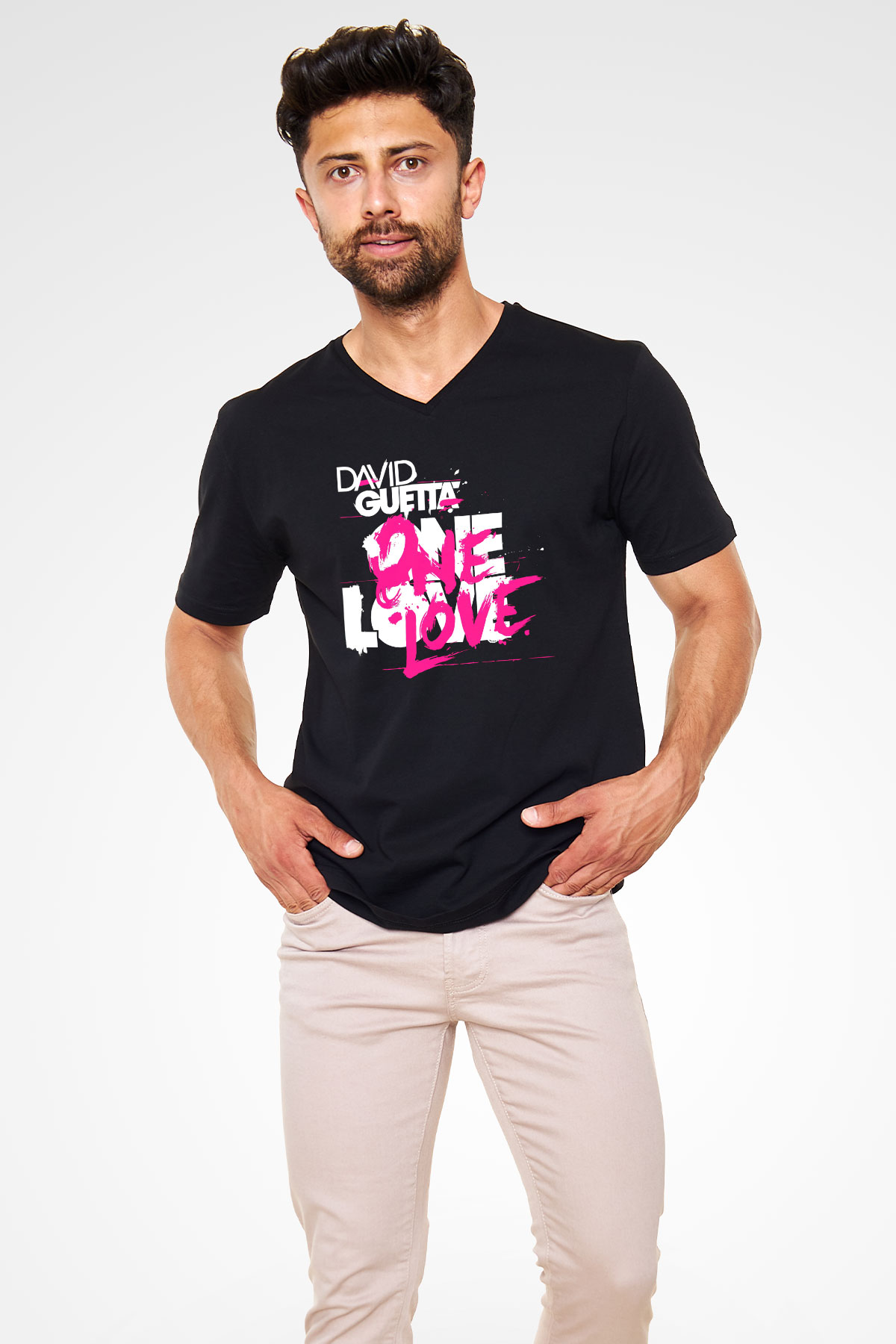 David Guetta Siyah Unisex V Yaka Tişört T-Shirt
