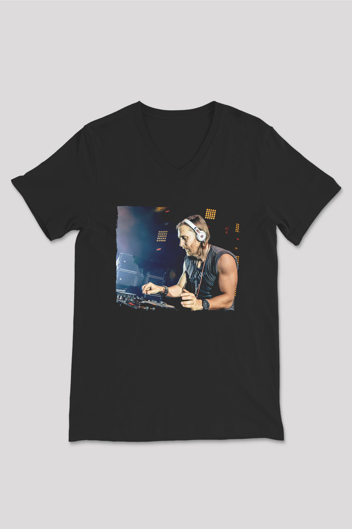 David Guetta Siyah Unisex V Yaka Tişört