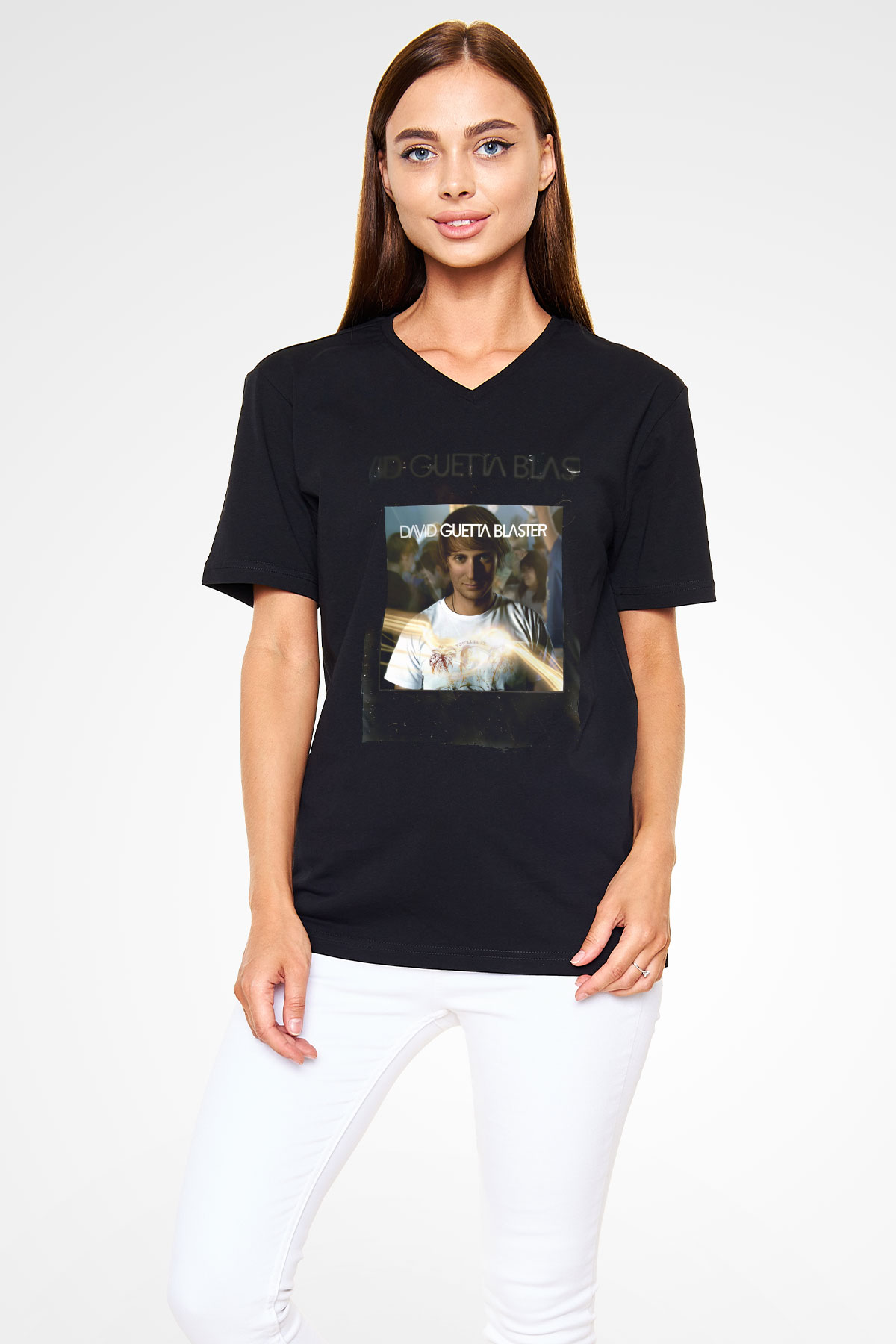 David Guetta Siyah Unisex V Yaka Tişört