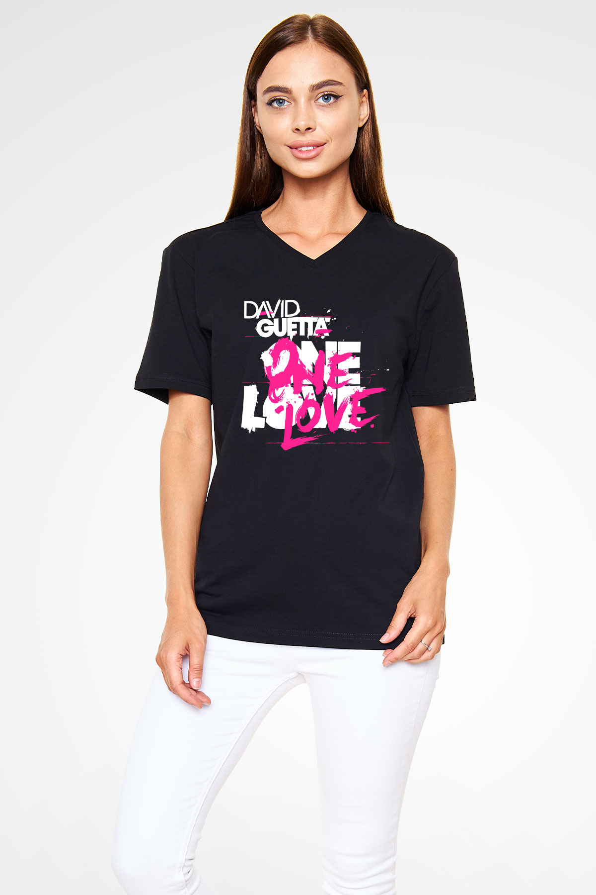 David Guetta Siyah Unisex V Yaka Tişört T-Shirt