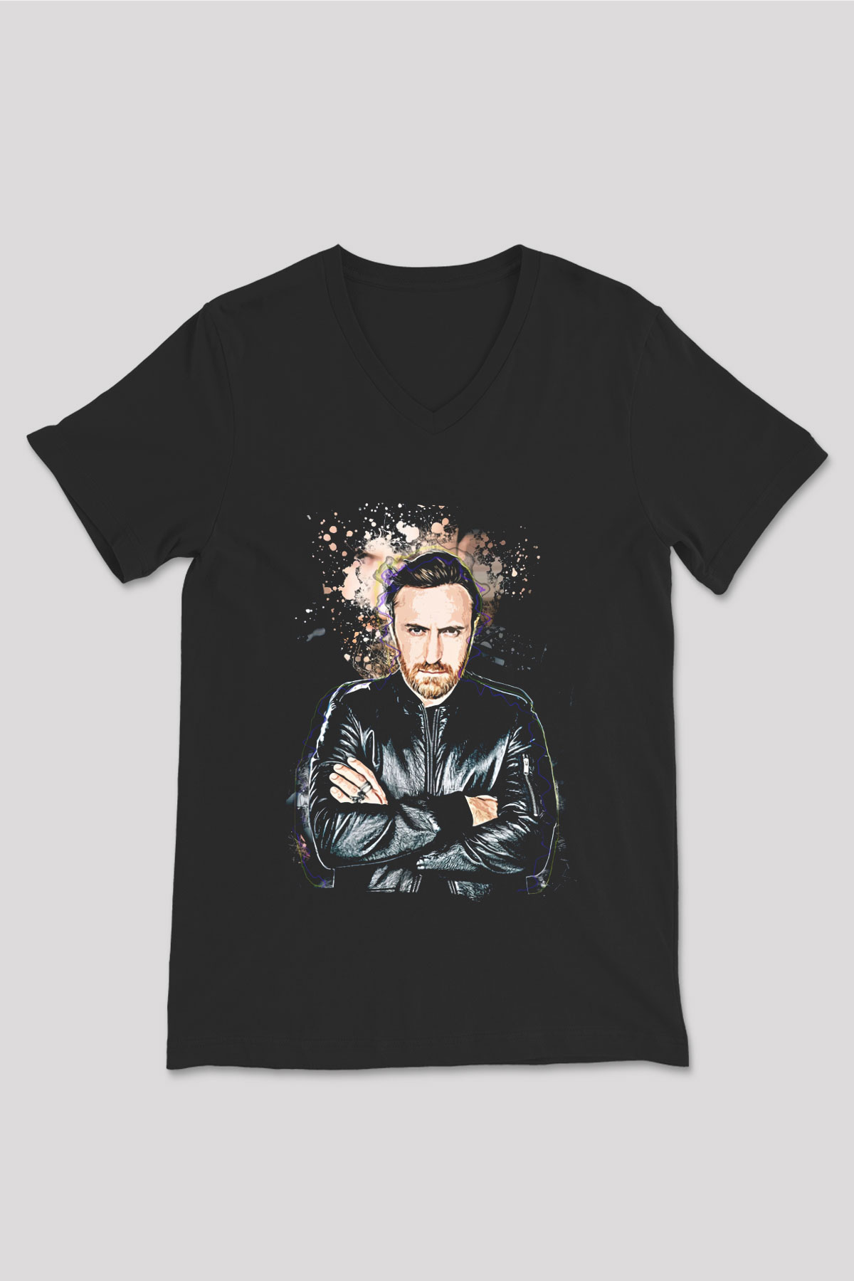 David Guetta Siyah Unisex V Yaka Tişört