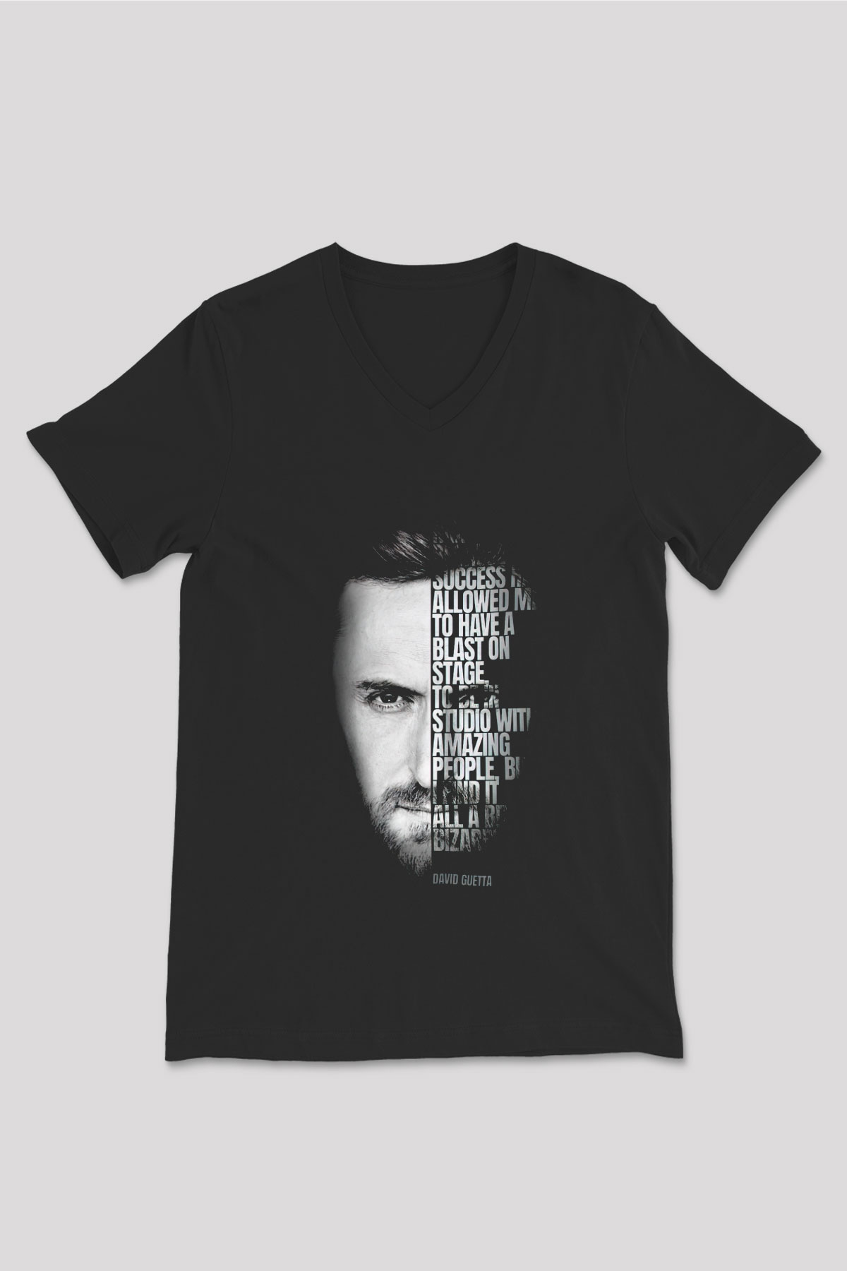 David Guetta Siyah Unisex V Yaka Tişört