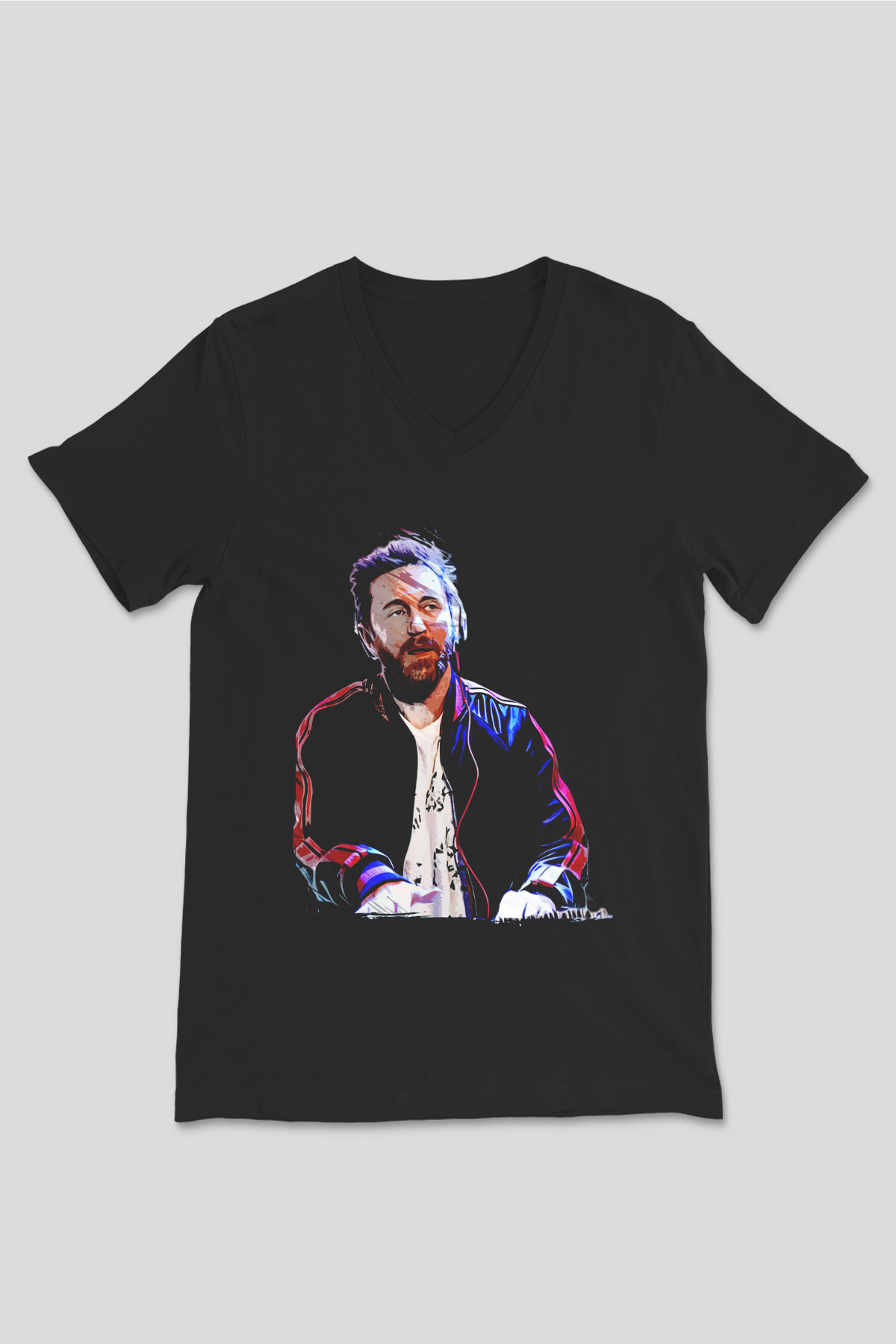 David Guetta Siyah Unisex V Yaka Tişört