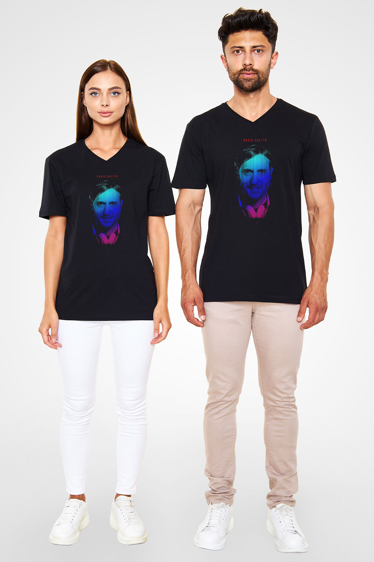 David Guetta Siyah Unisex V Yaka Tişört