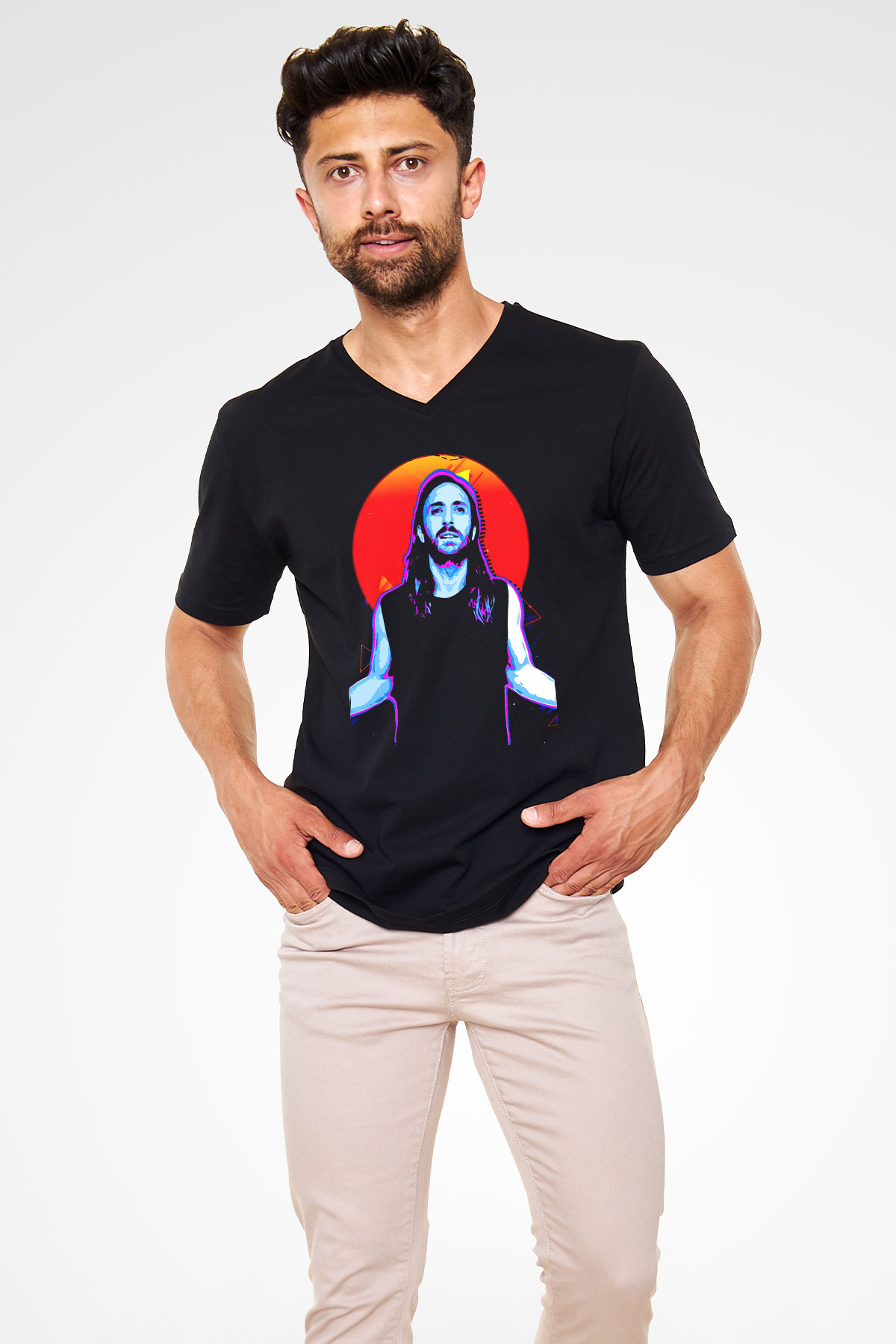 David Guetta Siyah Unisex V Yaka Tişört