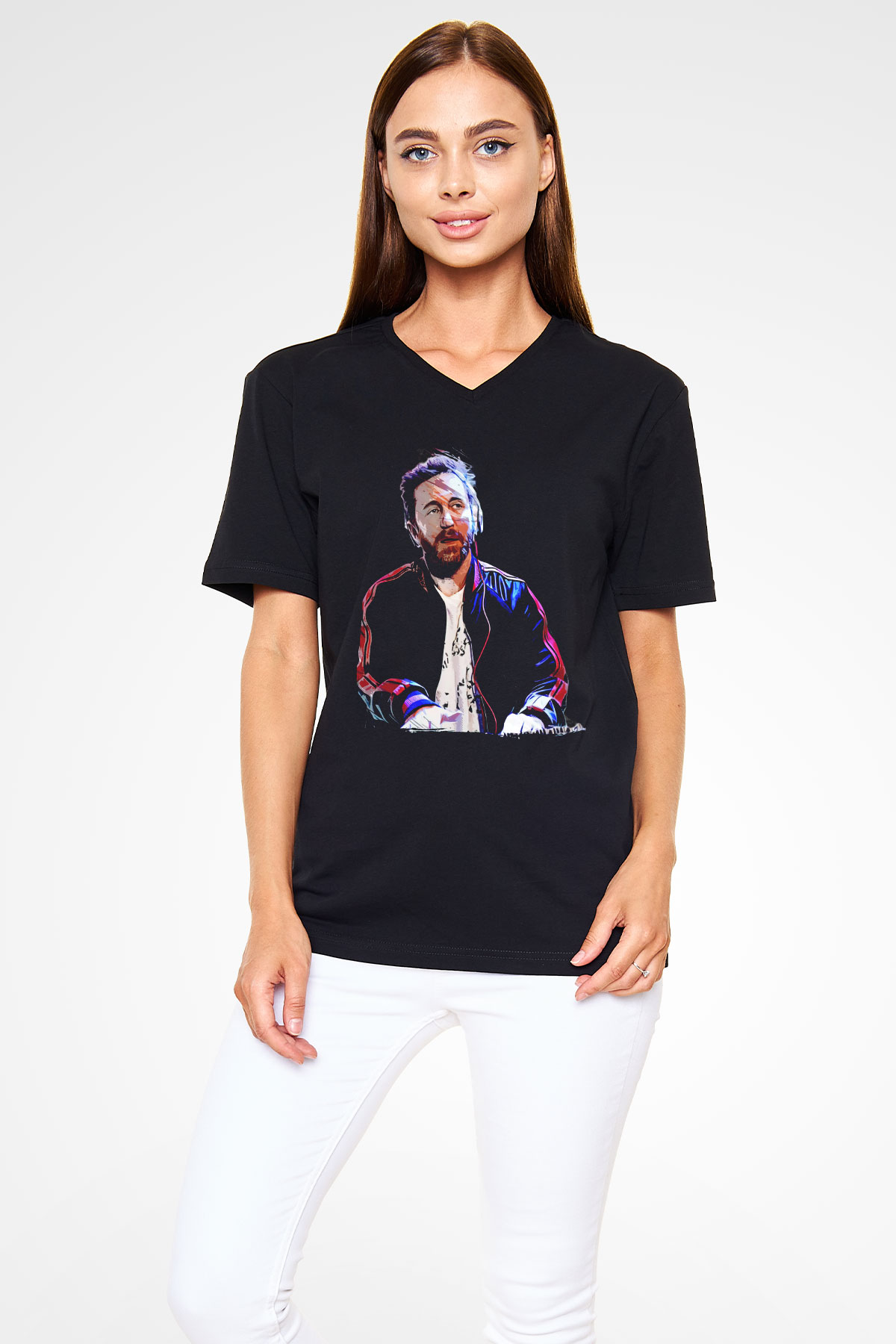 David Guetta Siyah Unisex V Yaka Tişört