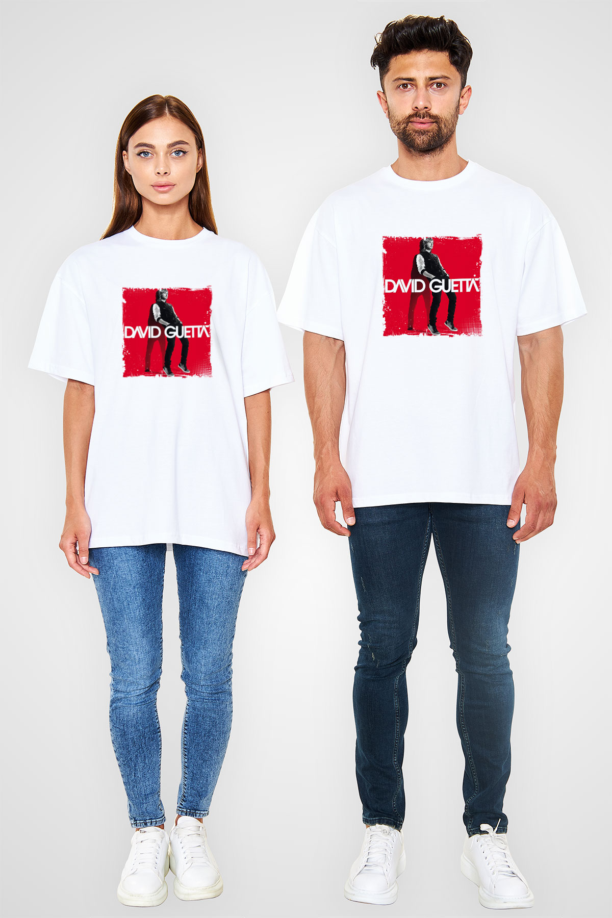 David GuettaBaskılı Beyaz Oversize Tişört