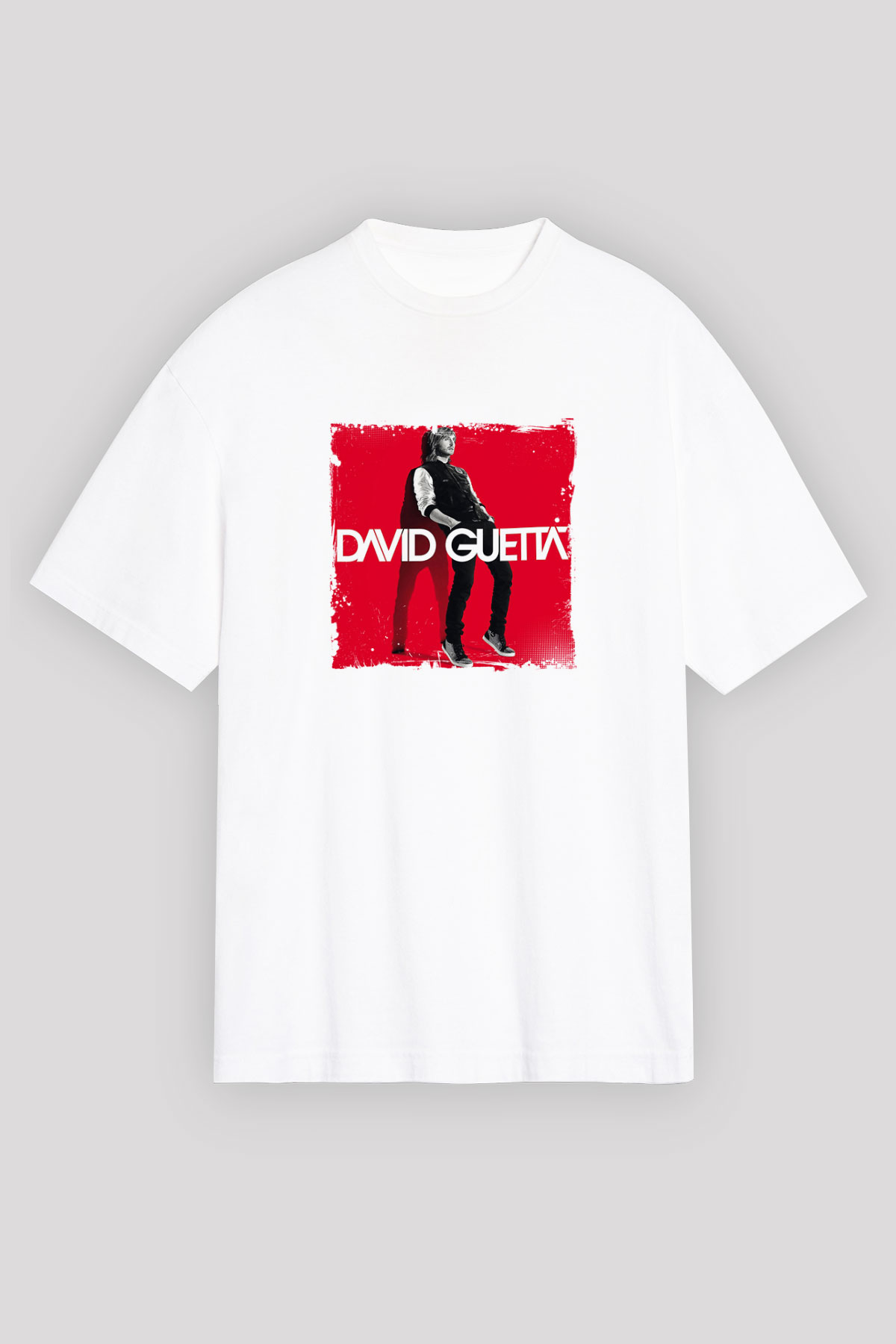 David GuettaBaskılı Beyaz Oversize Tişört