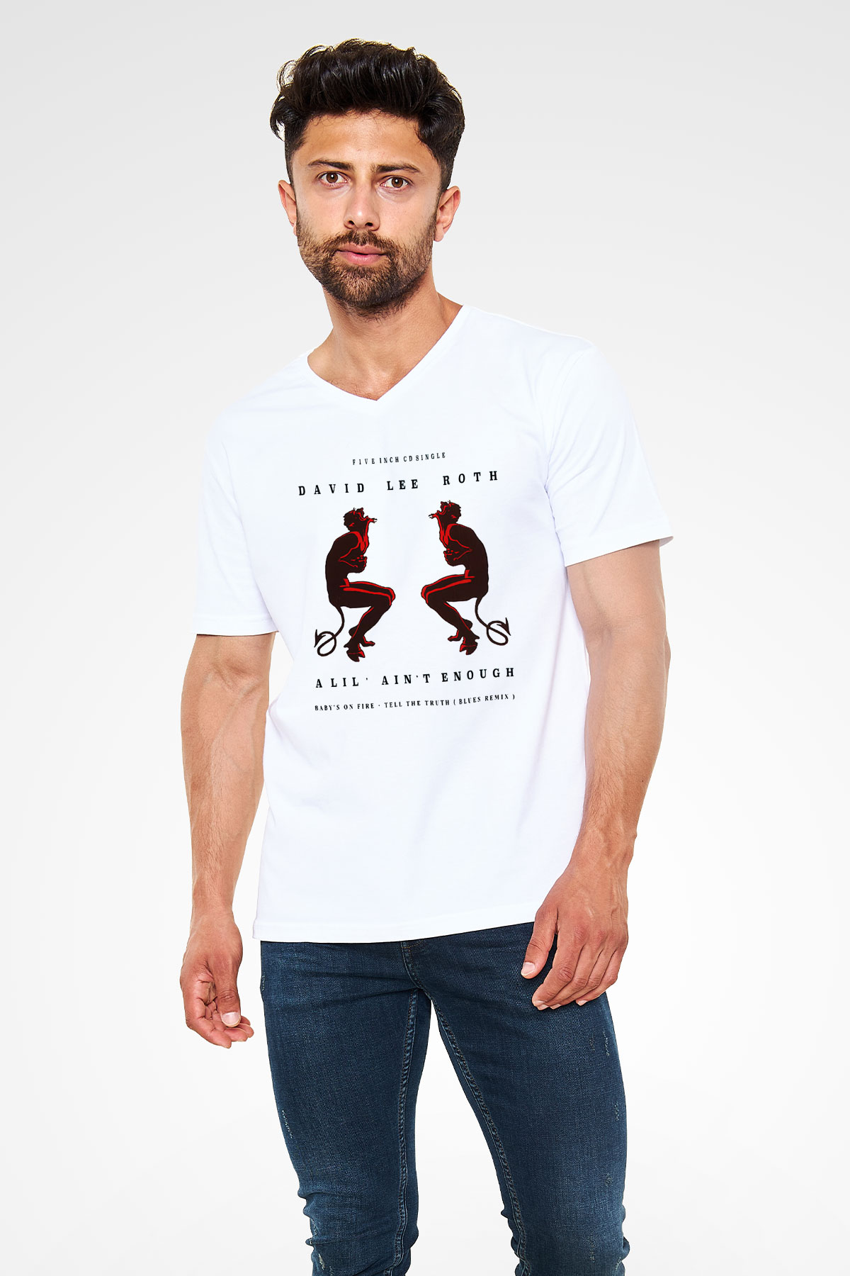 David Lee Roth Band Beyaz Unisex V Yaka Tişört T-Shirt