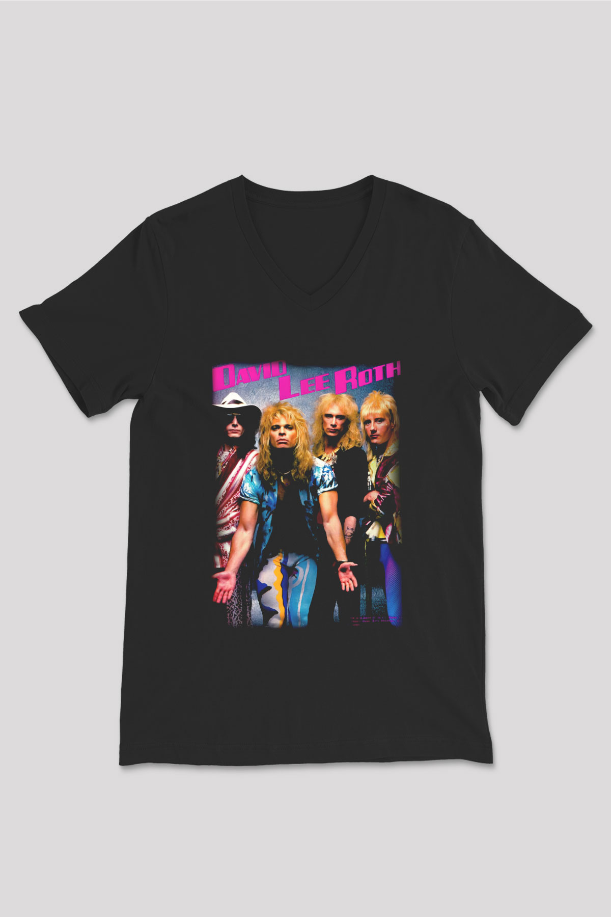 David Lee Roth Band Siyah Unisex V Yaka Tişört T-Shirt