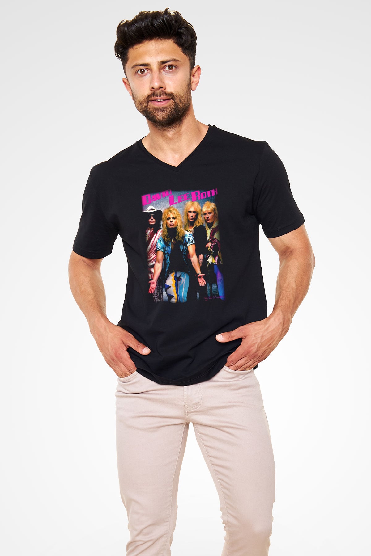 David Lee Roth Band Siyah Unisex V Yaka Tişört T-Shirt