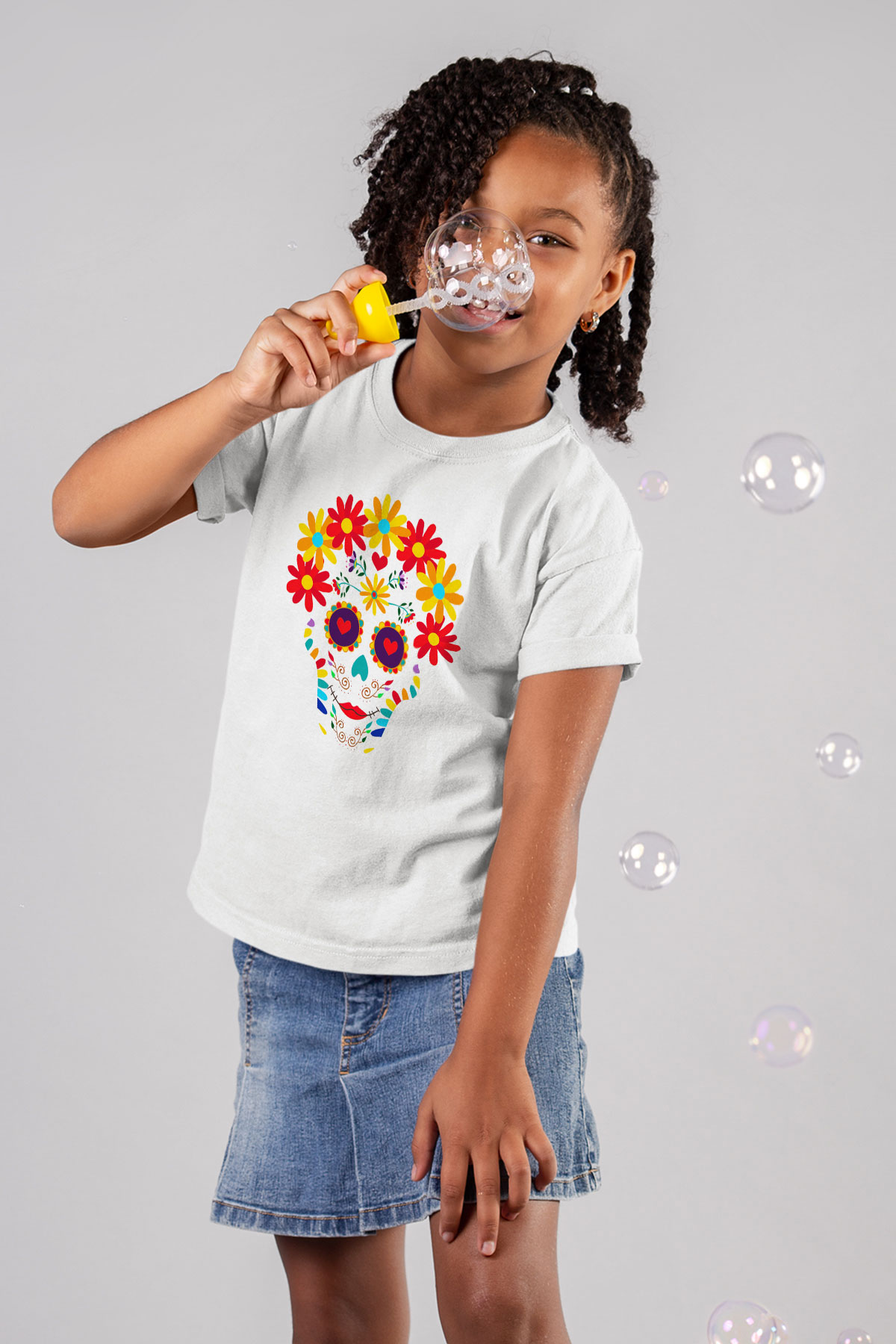 Day of the Dead Baskılı Beyaz Unisex Çocuk Tişört
