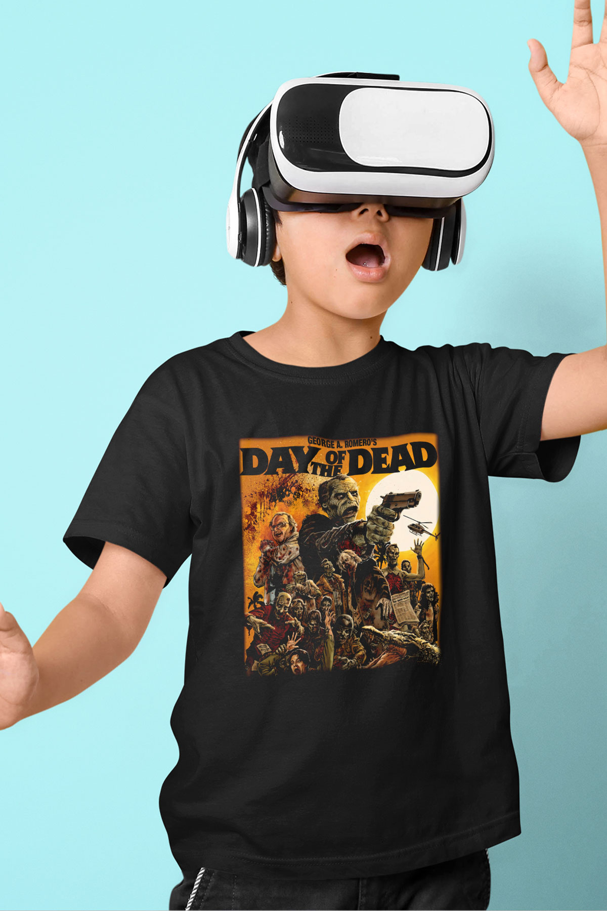 Day of the Dead Baskılı Siyah Unisex Çocuk Tişört