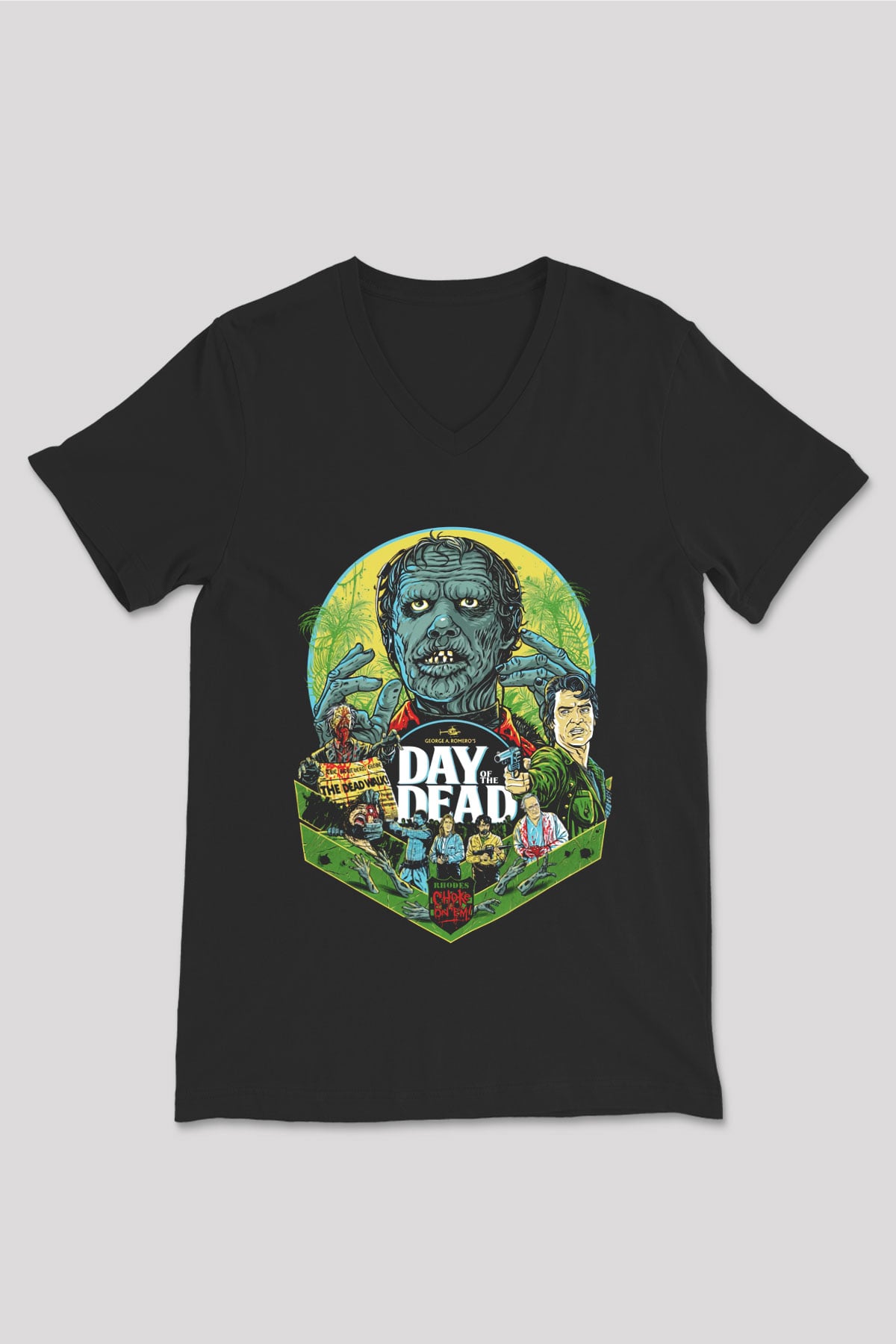 Day of the Dead Siyah Unisex V Yaka Tişört