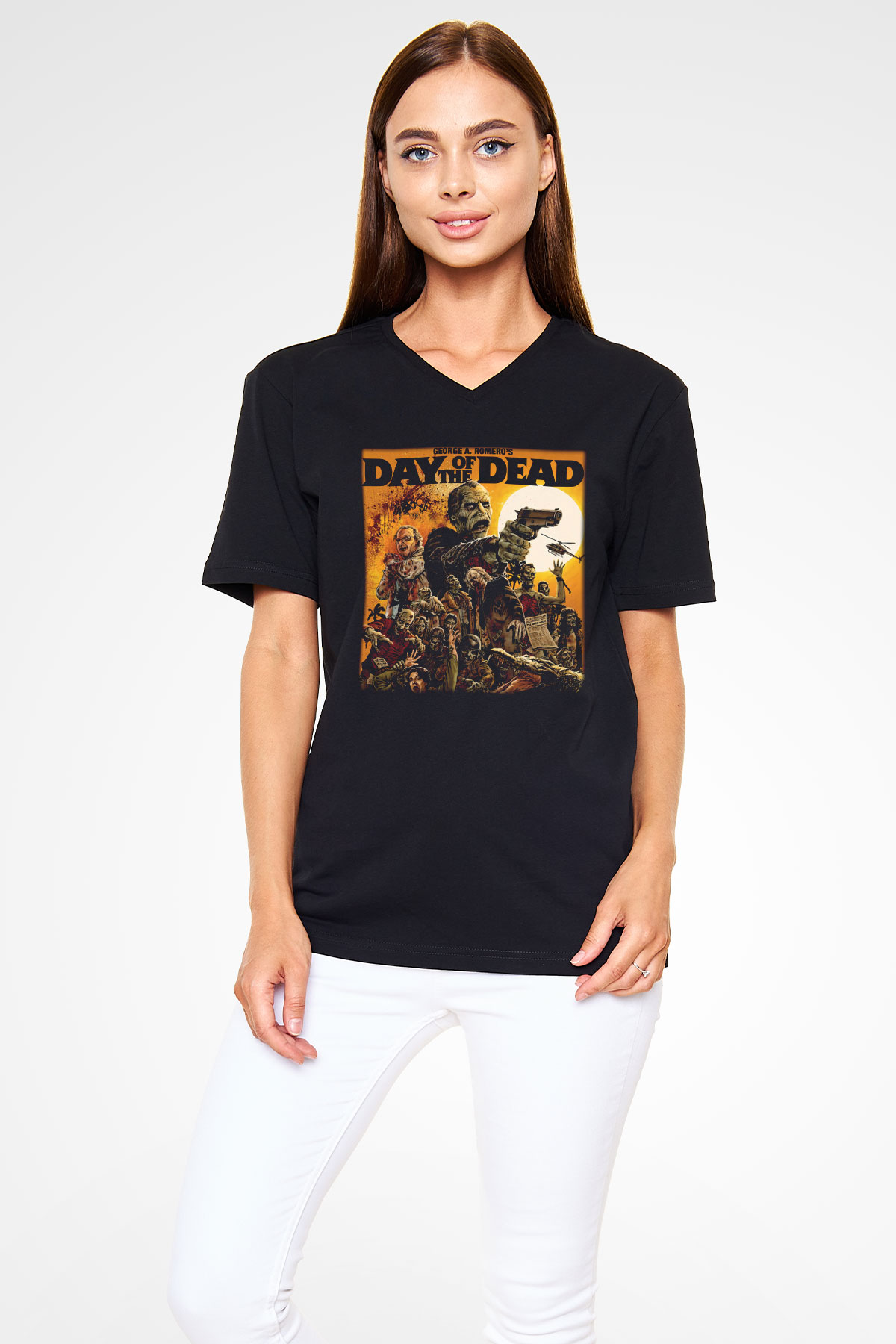 Day of the Dead Siyah Unisex V Yaka Tişört