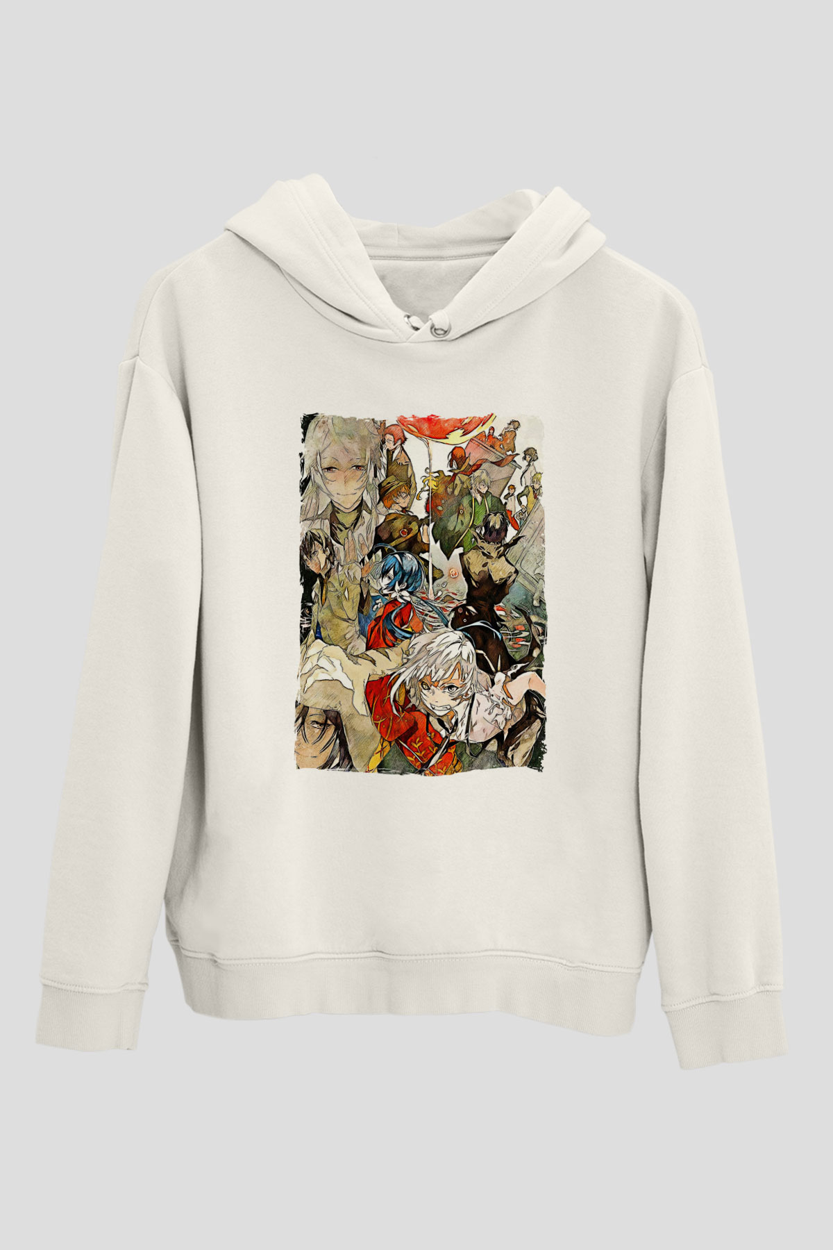 Dazai Baskılı Beyaz Unisex Hoodie