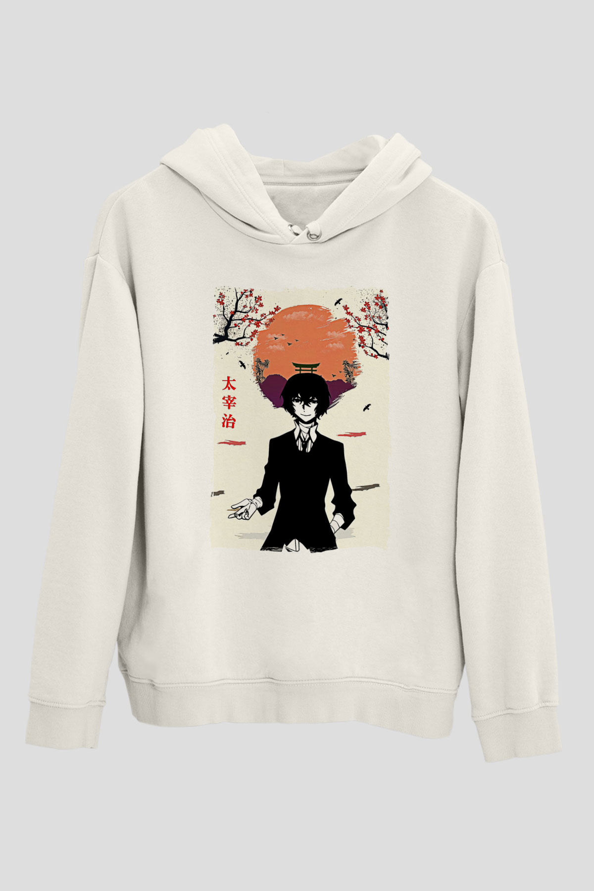 Dazai Baskılı Beyaz Unisex Hoodie
