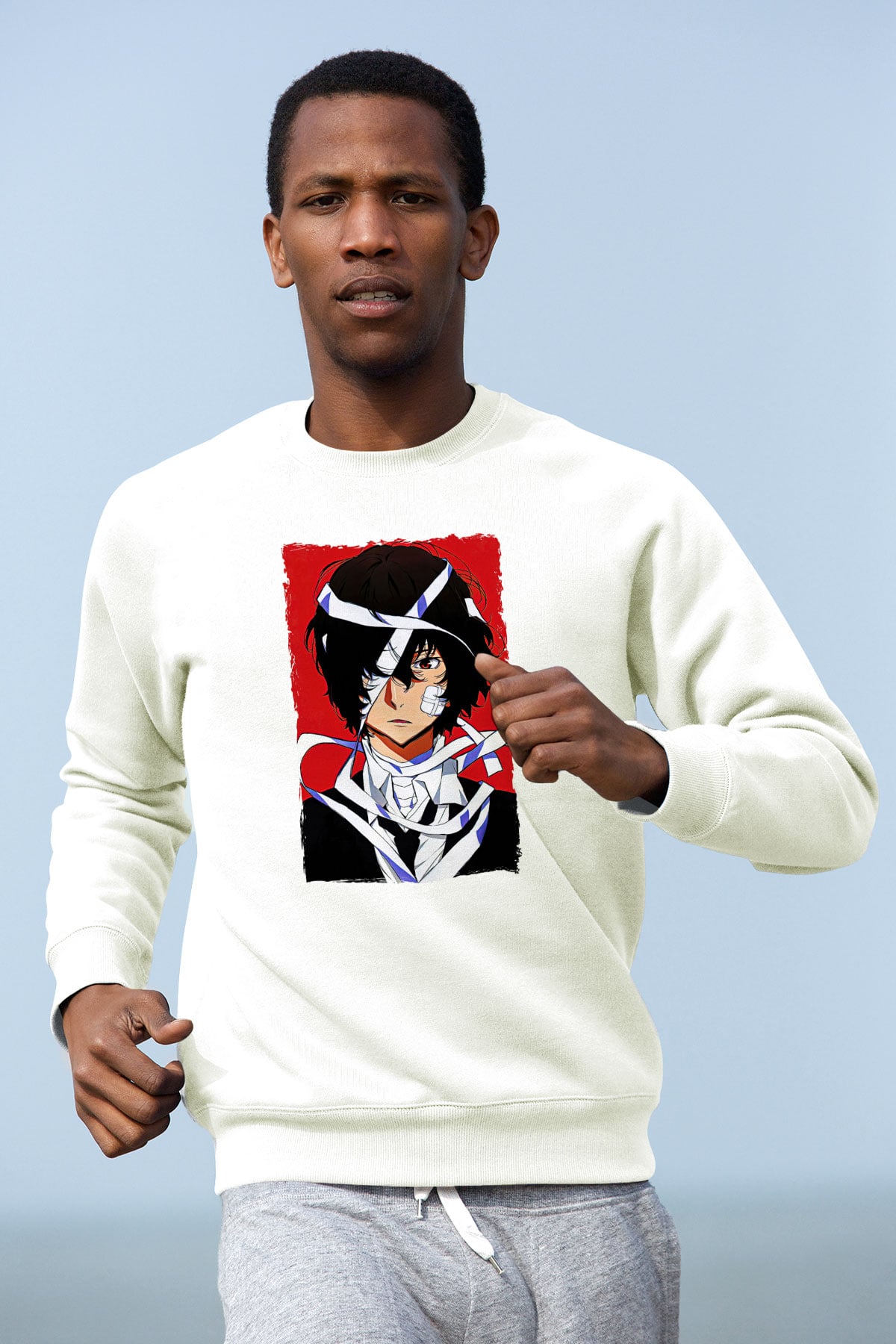 Dazai Baskılı Beyaz Unisex Sweatshirt