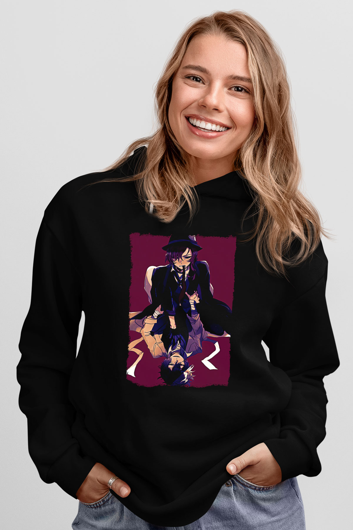 Dazai Baskılı Unisex Siyah Hoodie