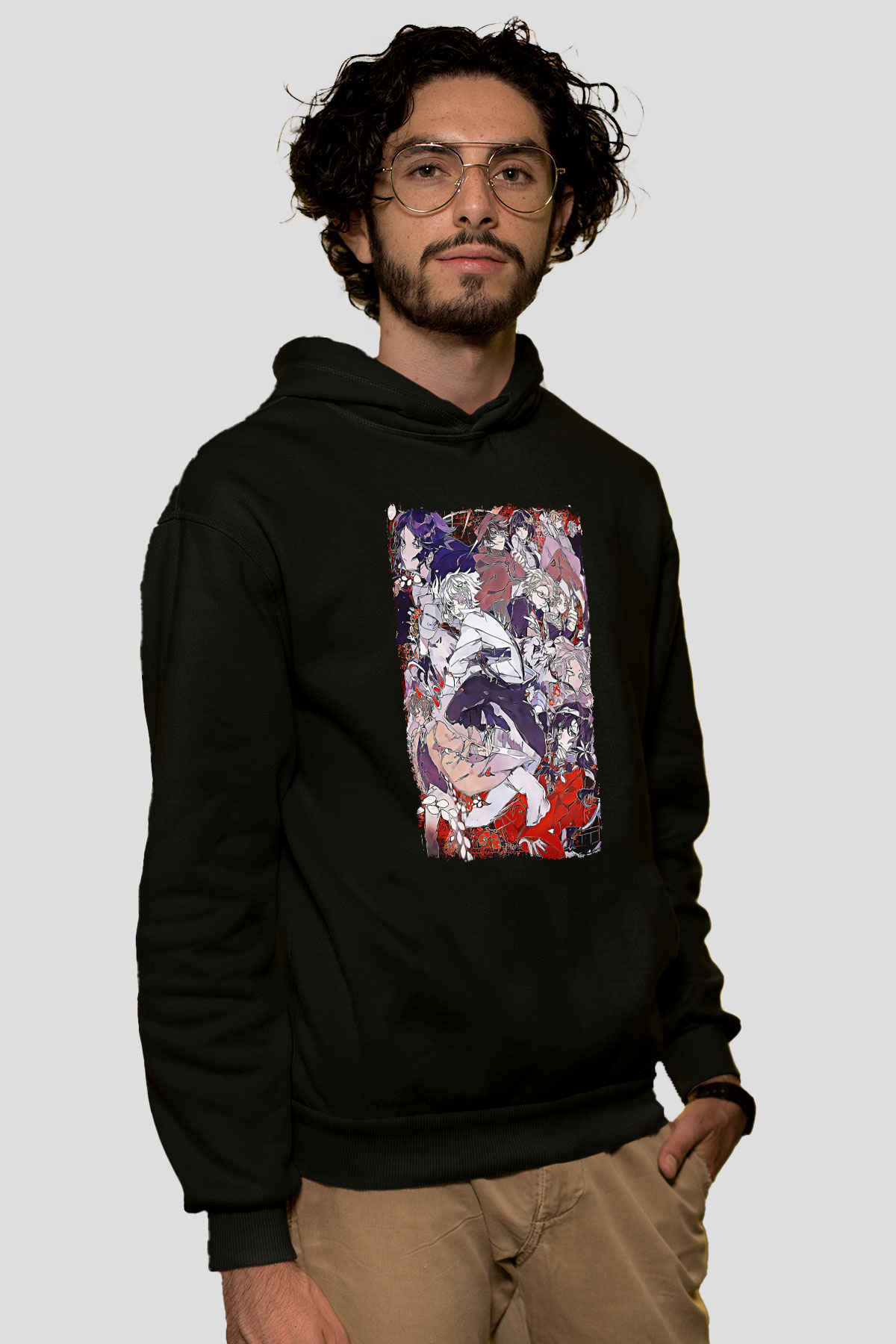 Dazai Baskılı Unisex Siyah Hoodie